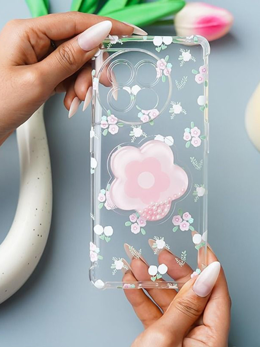 PEEPERLY Floral Printed OnePlus 12R Cute Korean Floral Gripper Back Case