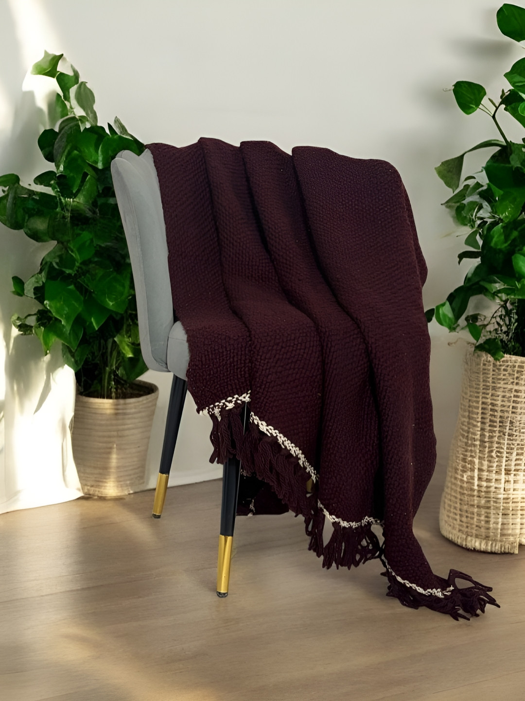 LUSHLYF Maroon & White Mirage Tufted Sofa Throw