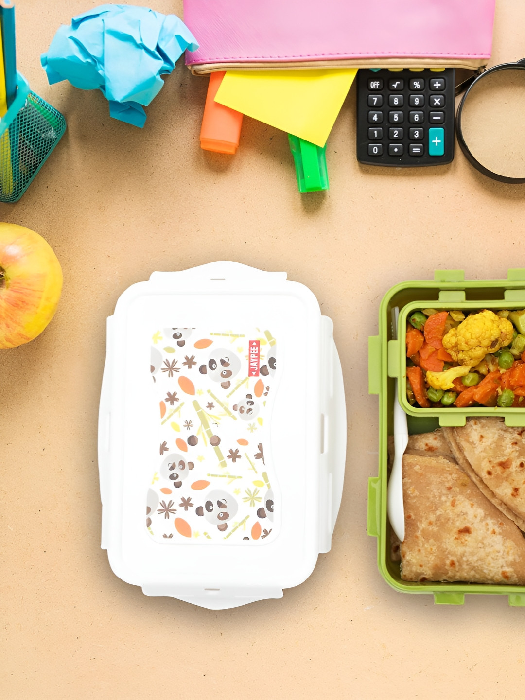 JAYPEE NUTTER BUTTER JR. Panda Plastic Easy to Clean 3PCs Lunch Box With Spoon and Fork