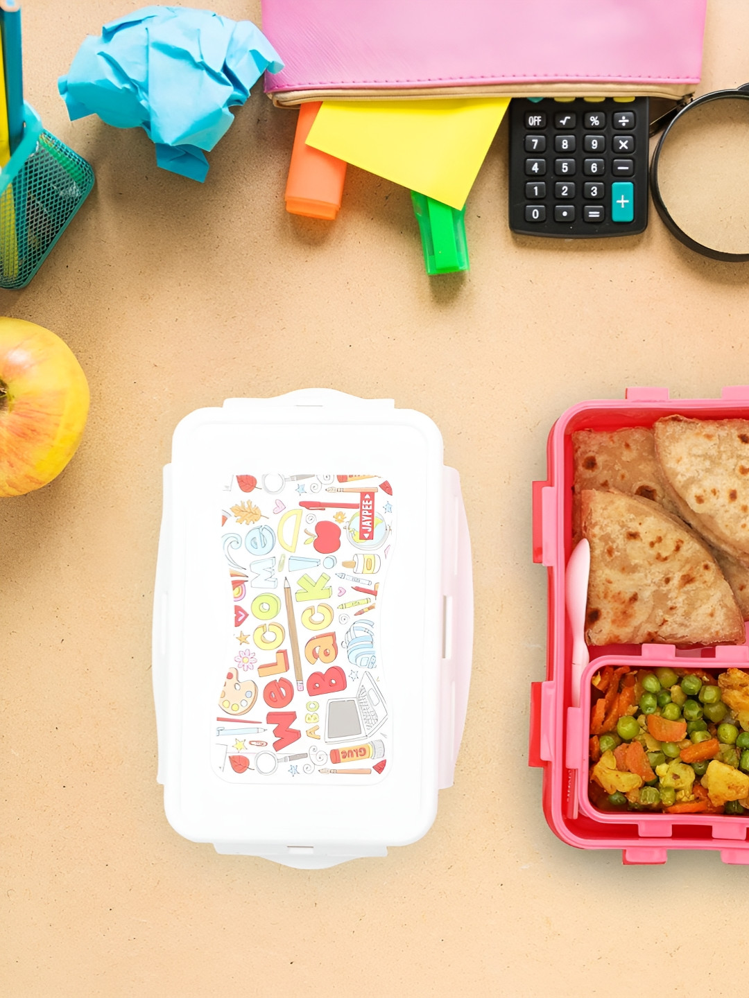 JAYPEE NUTTER BUTTER SR. Plastic Easy to Clean 3PCs Lunch Box With Spoon and Fork