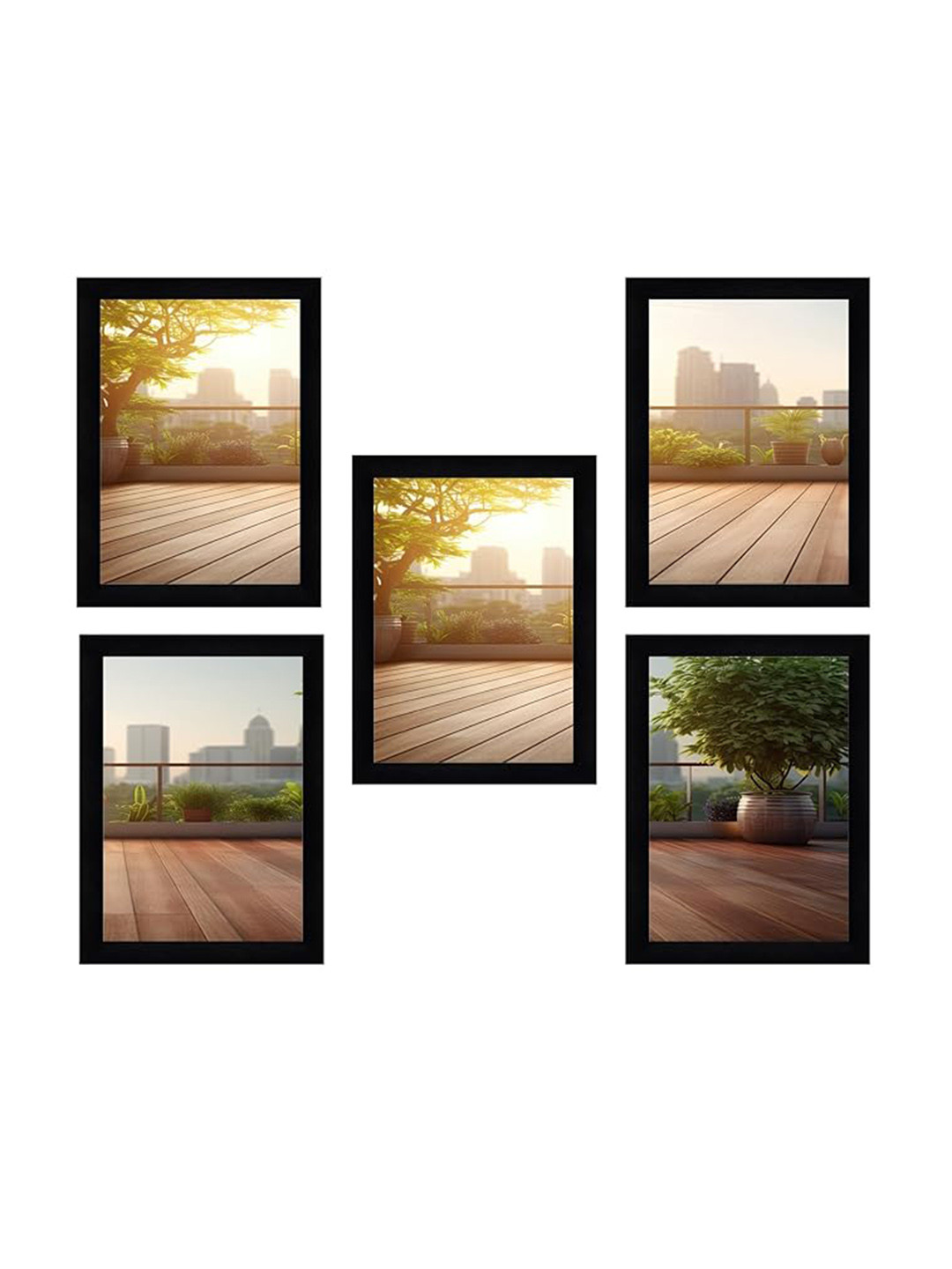 Indianara Grey & Black 5 Piece Wood Other Wall Paintings