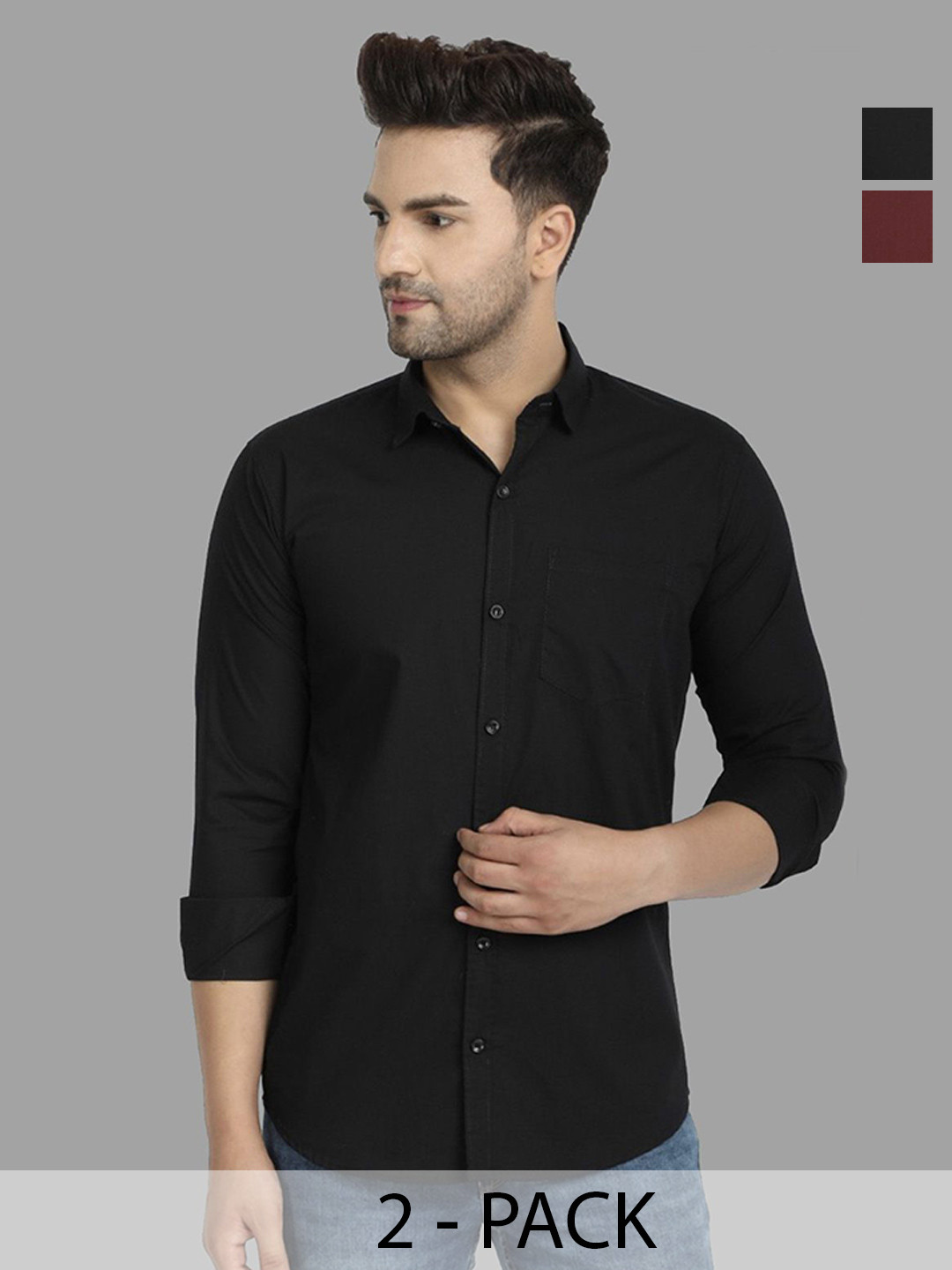 TIGER SNAKE Men Pack of 2 Comfort Fit Solid Spread Collar Casual Shirts