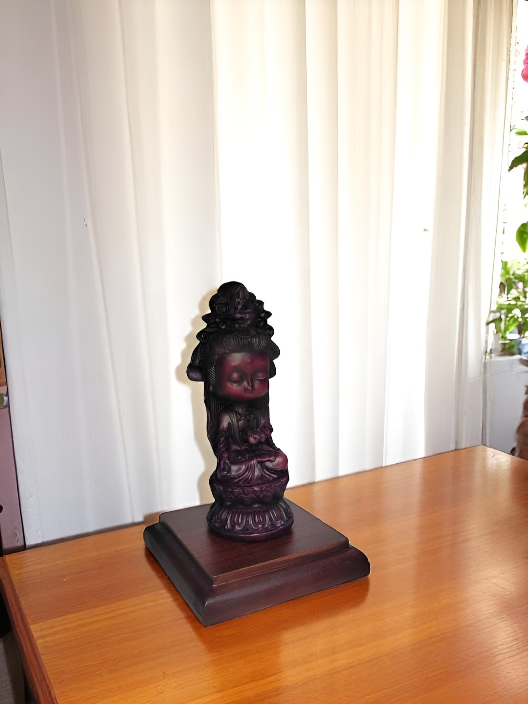 GLOBAL AROMA Kuan Yin Maroon Polyresin Matte Living Room Tiny Showpiece - 4.3 Inches