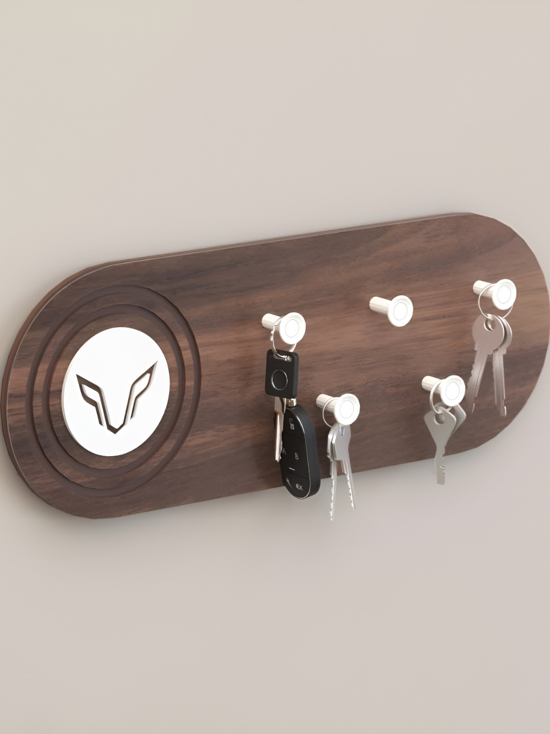 bluewud Brown 5 Hooks  3D Wolf Emblemed Wooden KeyHolders