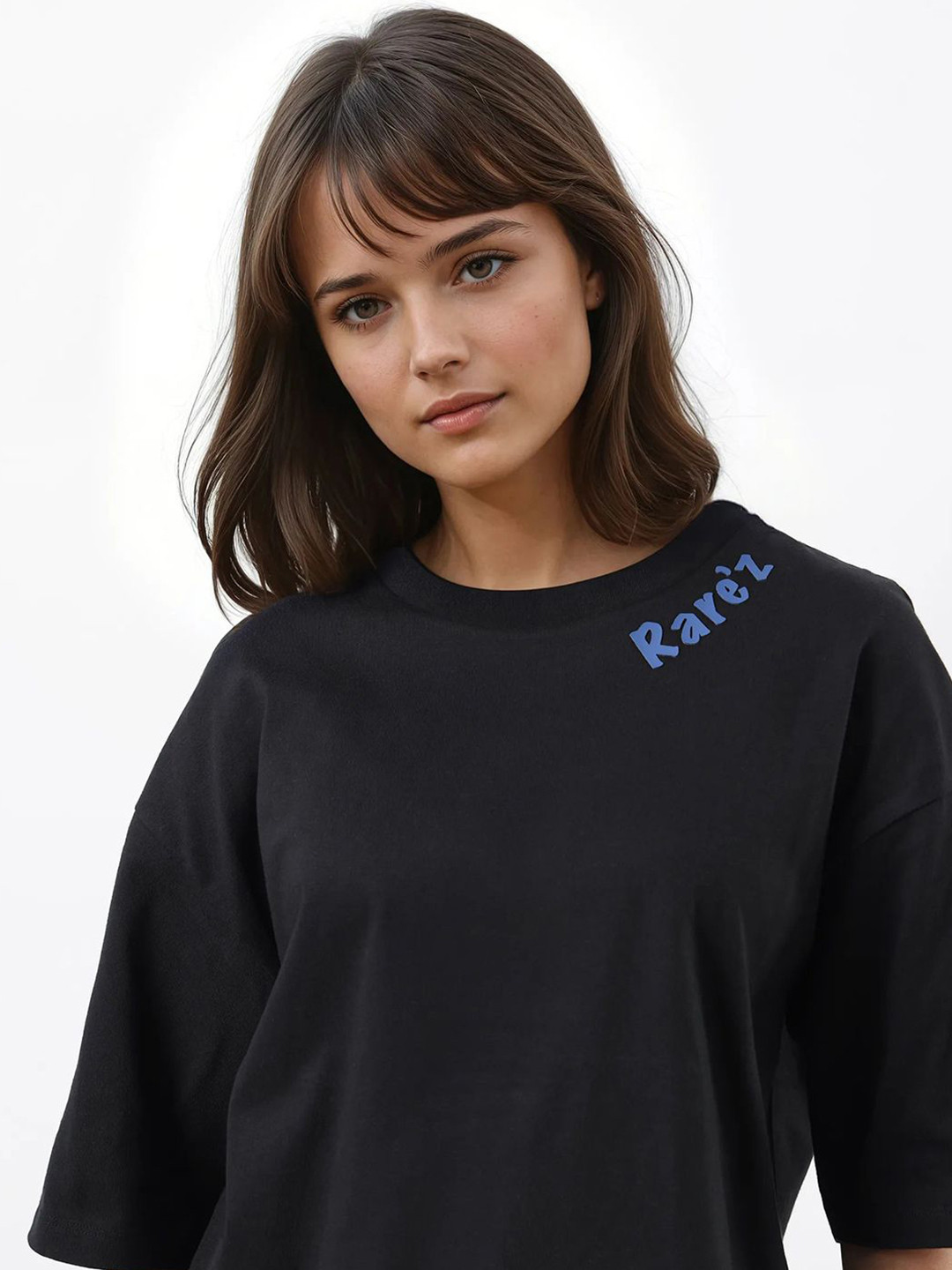 RAREISM Tenk Women Graphic Printed Oversized Round Neck T-shirt