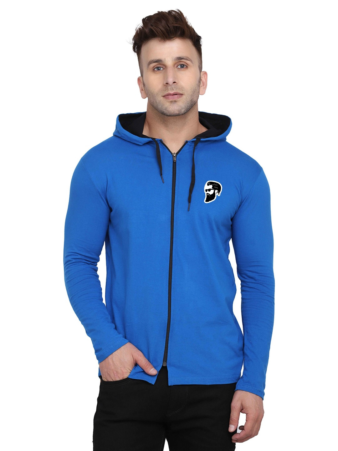 Blisstone Solid Hood-Neck Regular Sleeves Applique Cotton Regular Fit T-Shirt