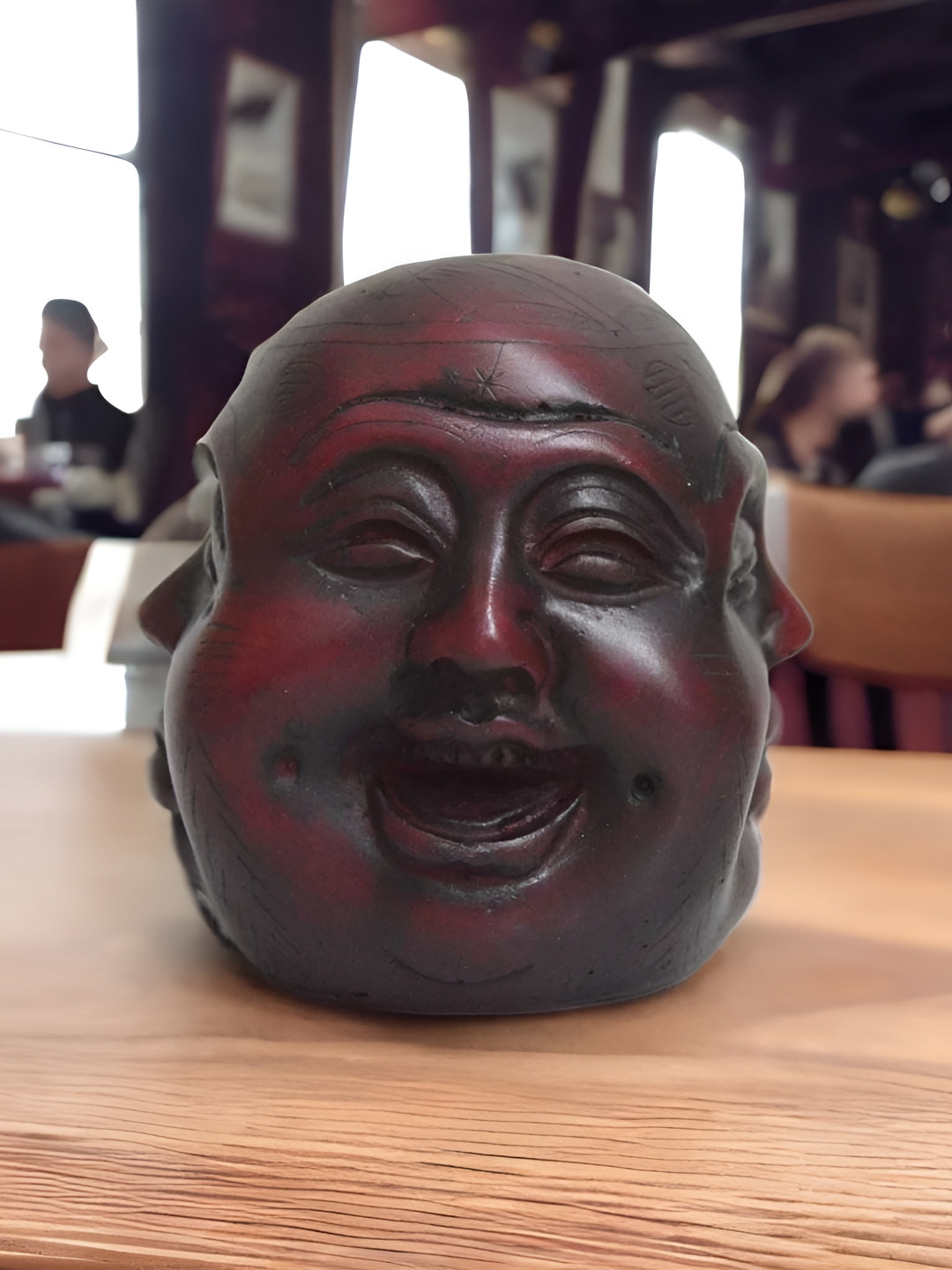 GLOBAL AROMA Four Face Buddha Maroon Polyresin Glossy Living Room Tiny Showpiece - 3.3 Inches