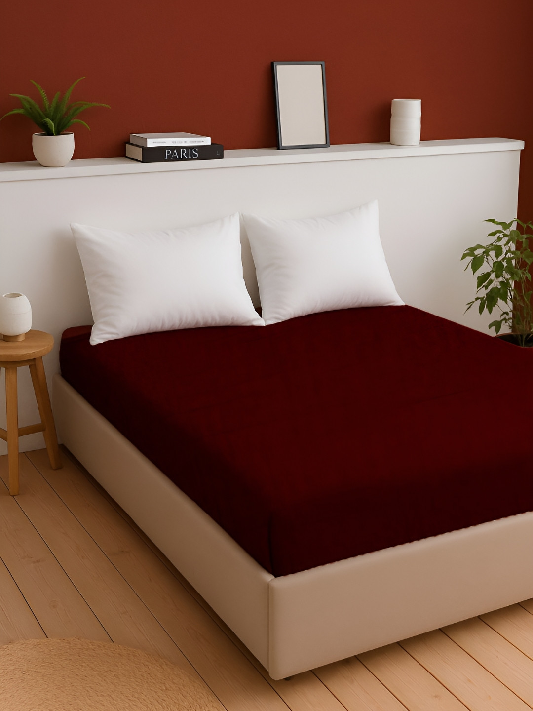 HOME PLUS STUDIOS Maroon Terry Water Resistant Mattress Protector
