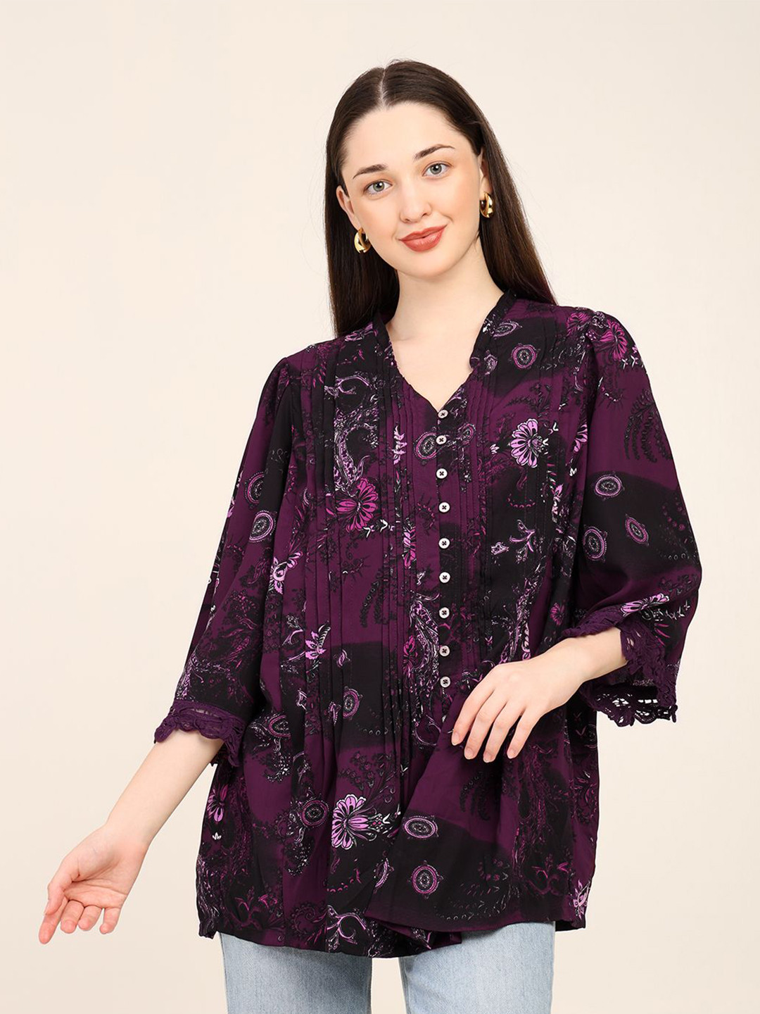 7OUNCE Women Floral Print Longline Top