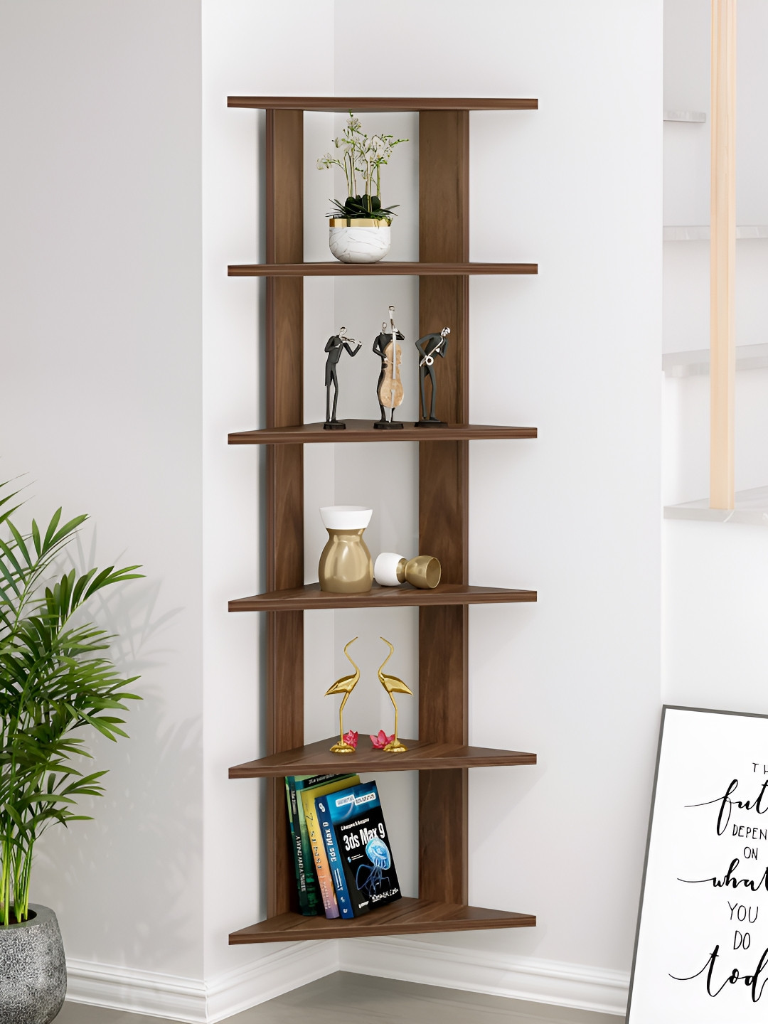 bluewud Braine Brown Wooden 6 Triangle Shelves