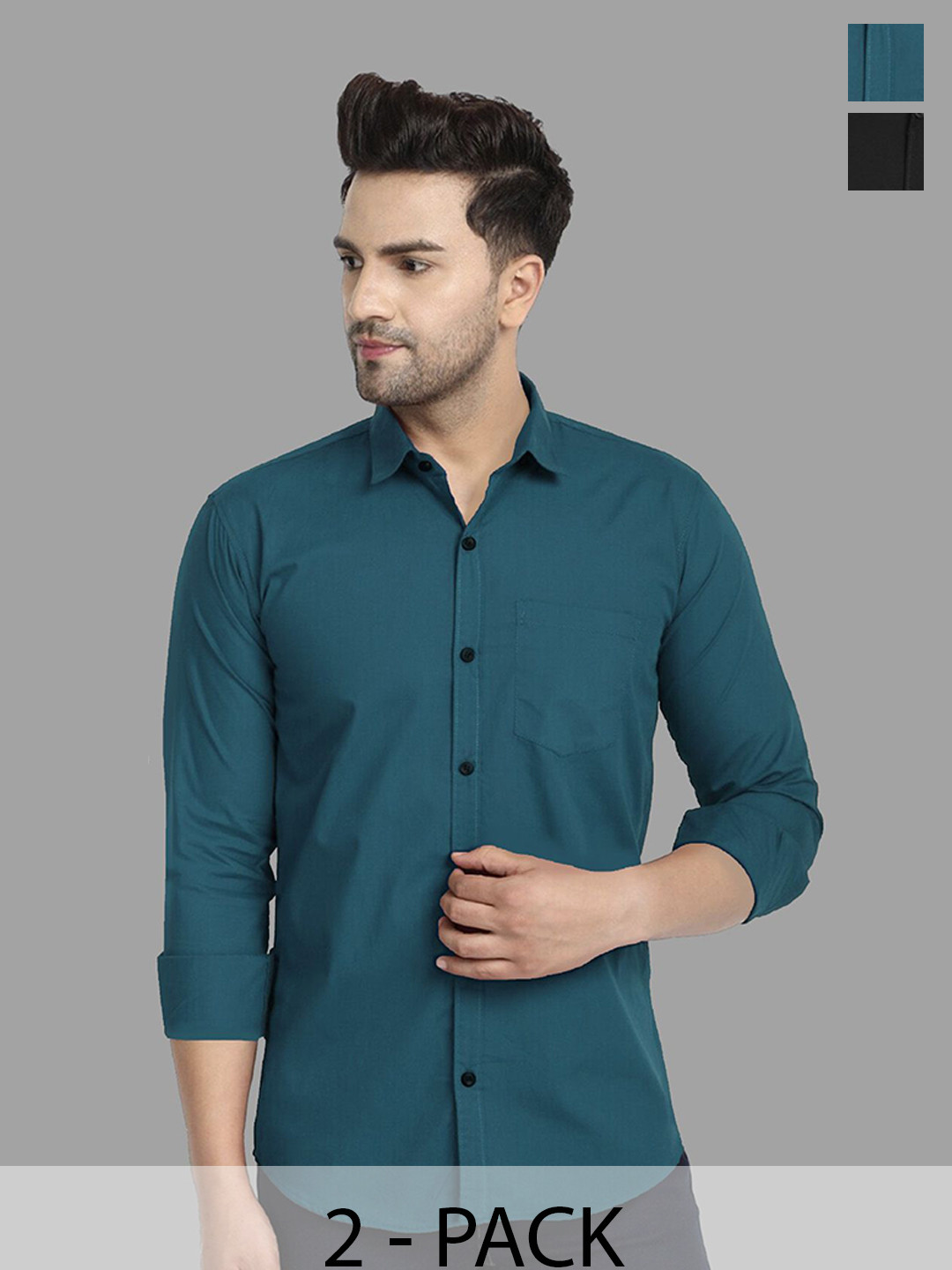 TIGER SNAKE Men Pack of 2 Comfort Fit Solid Spread Collar Casual Shirts