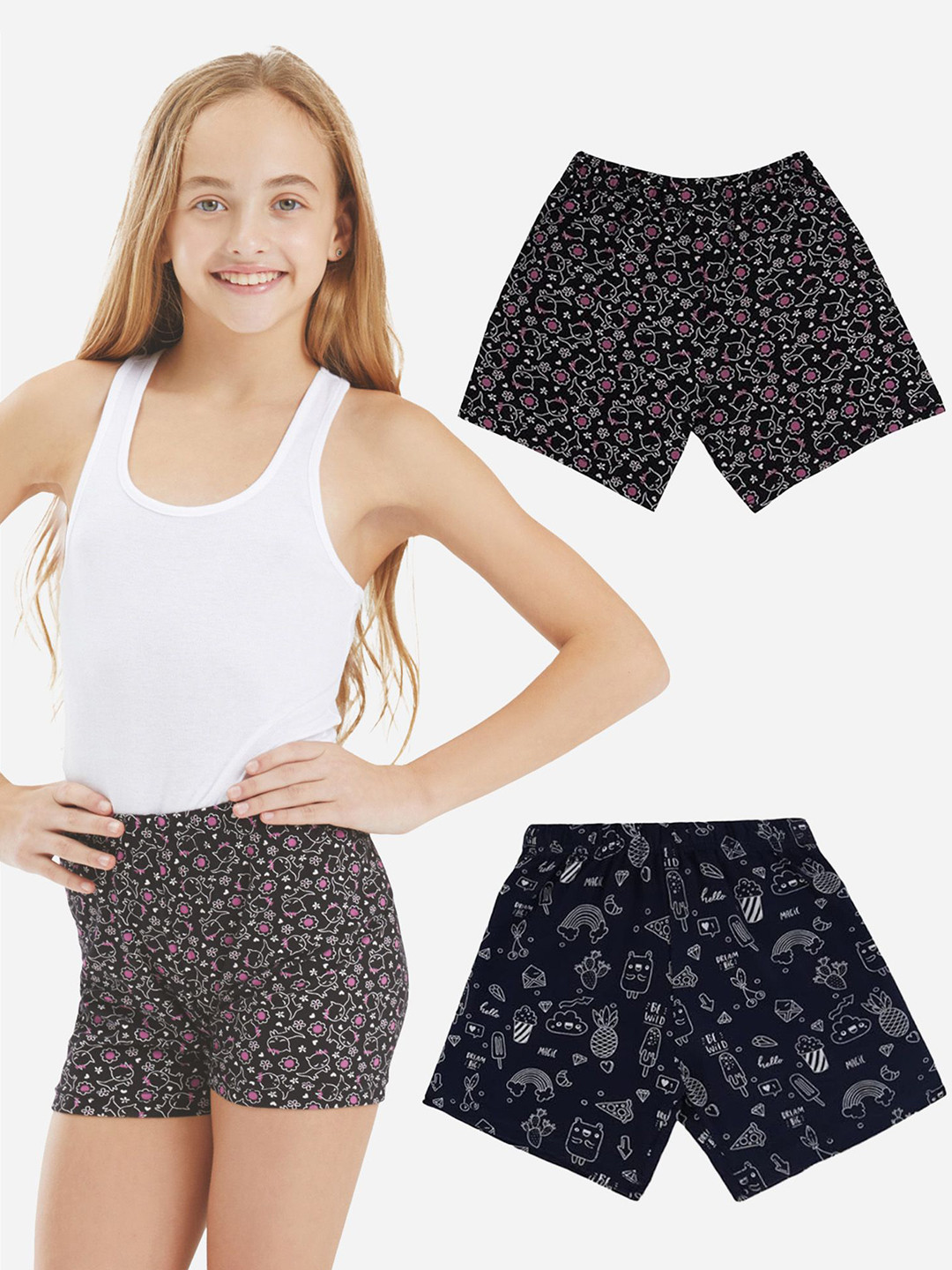 Bodycare Kids Girl's Shorts with Cotton Spandex Black & Navy Pack of 2