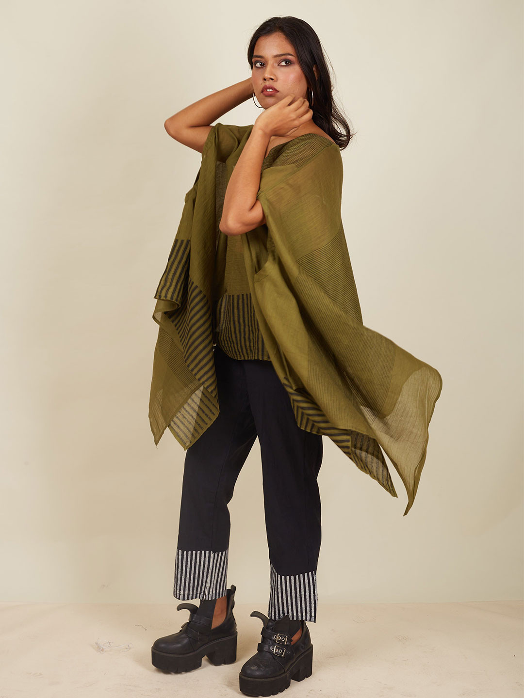 Banana Labs Colourblocked Bell Sleeve A-Line Dress