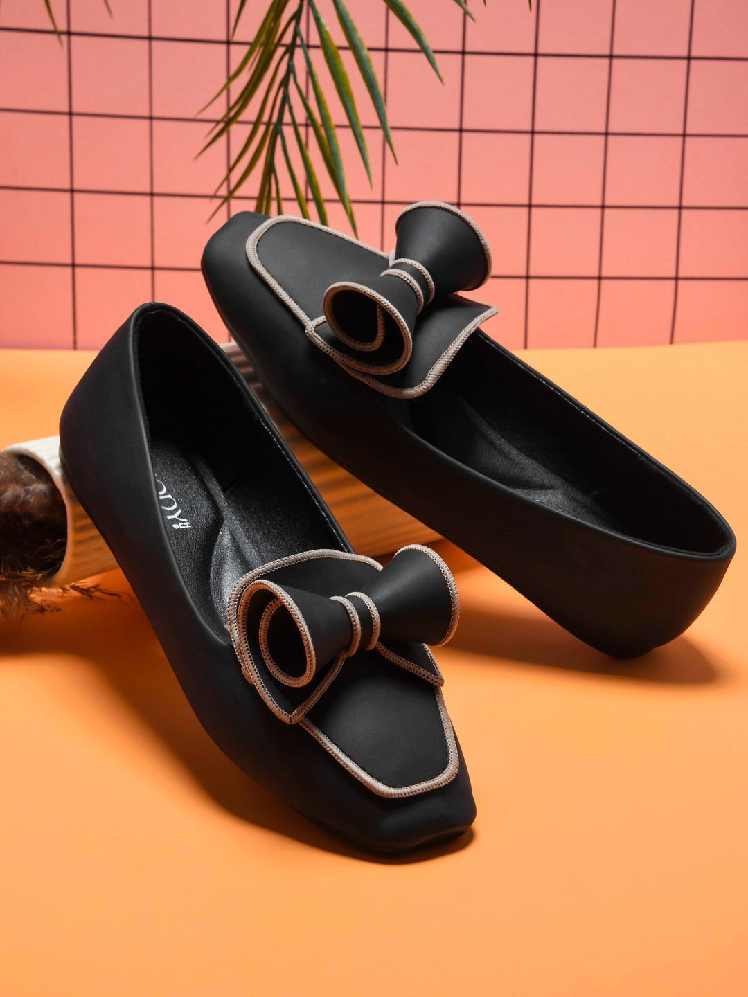 JodyHub Women Square Toe Slip-On Ballerinas With Bows Detail