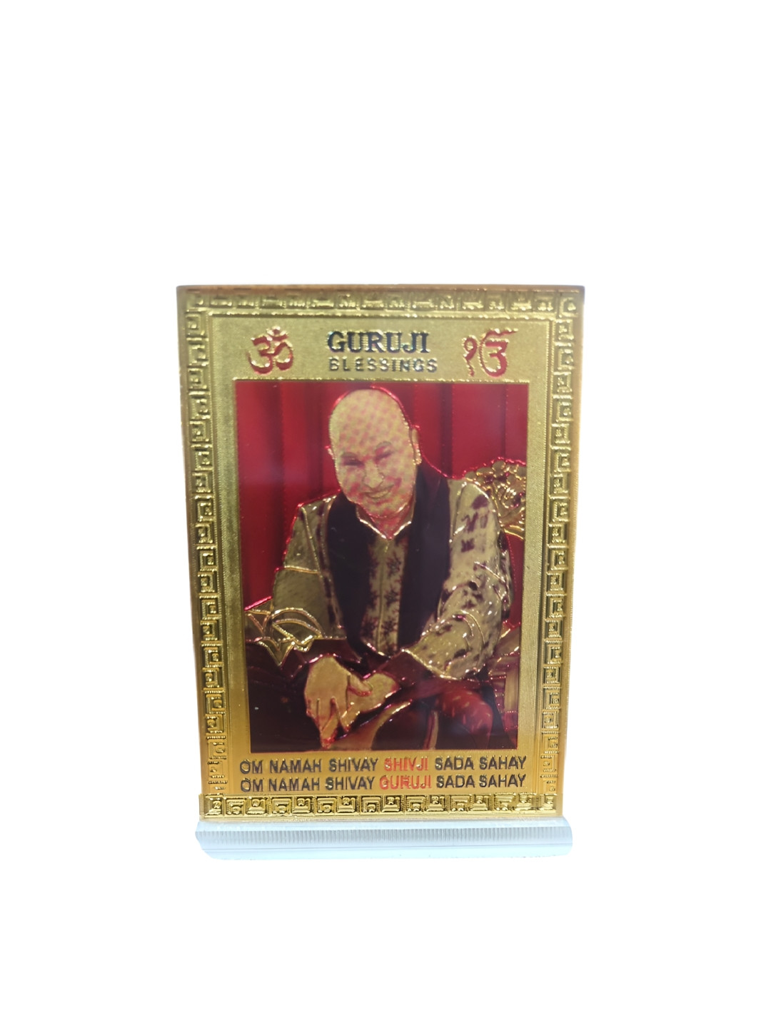 Adhvik Jai Guruji Swaroop Red Acrylic Natural Prayer Room Tiny Showpiece - 3.5 Inches