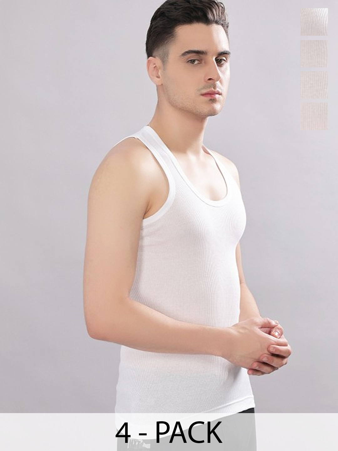 CAVENDERS Pack Of 4 Cotton Basic Innerwear Vests VAN: soft White Premium quality Dno-v385s