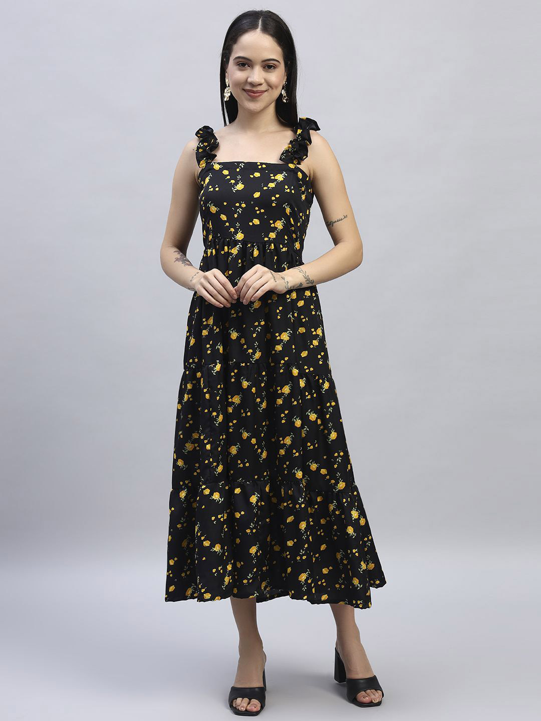 ROSEMELON Women Floral Print Crepe A-Line Maxi Dress