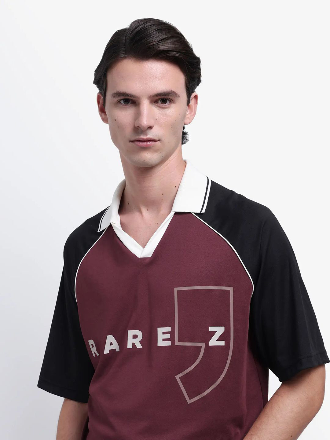 RARE RABBIT Typography Printed Polo Collar Oversized Cotton T-shirt