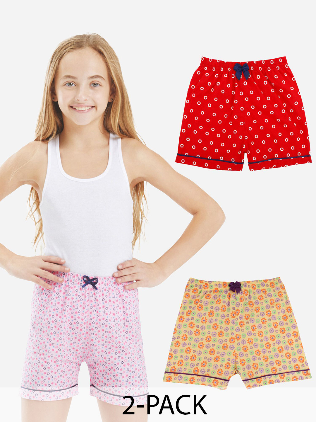 Bodycare Girl's Shorts with Premium Cotton Lemon & Red Pack of 2 Suitable for All Day Wear