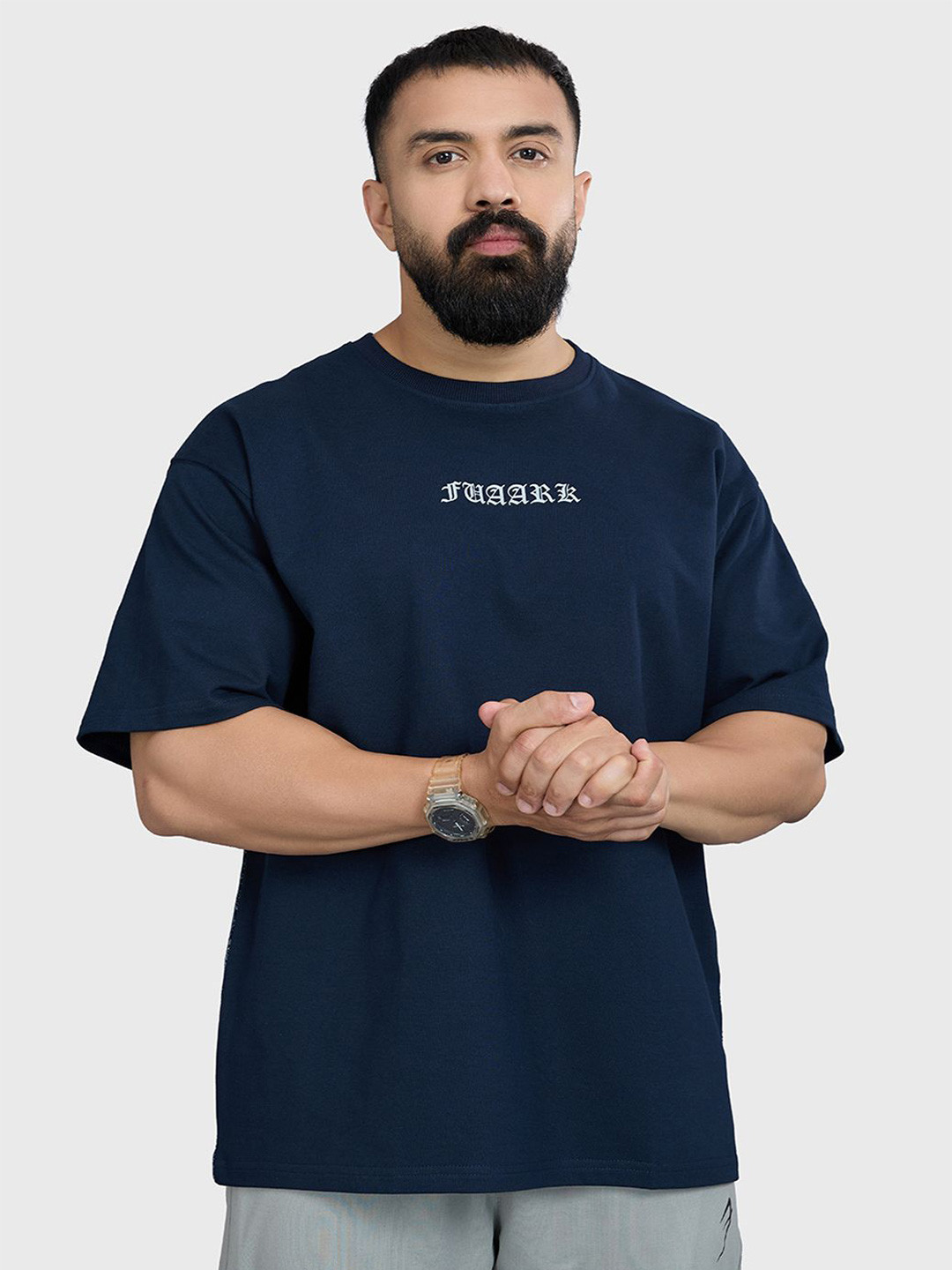 FUAARK Men Typography Printed Casual & Sportswear 3/4 Sleeves Cotton Oversized Fit T-Shirt