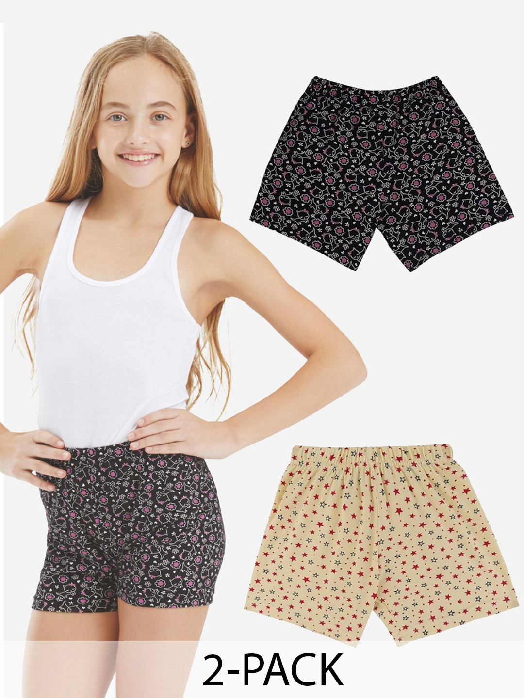 Bodycare Kids Girls Shorts  Black & Yellow Pack of 2 Suitable for All Day Wear