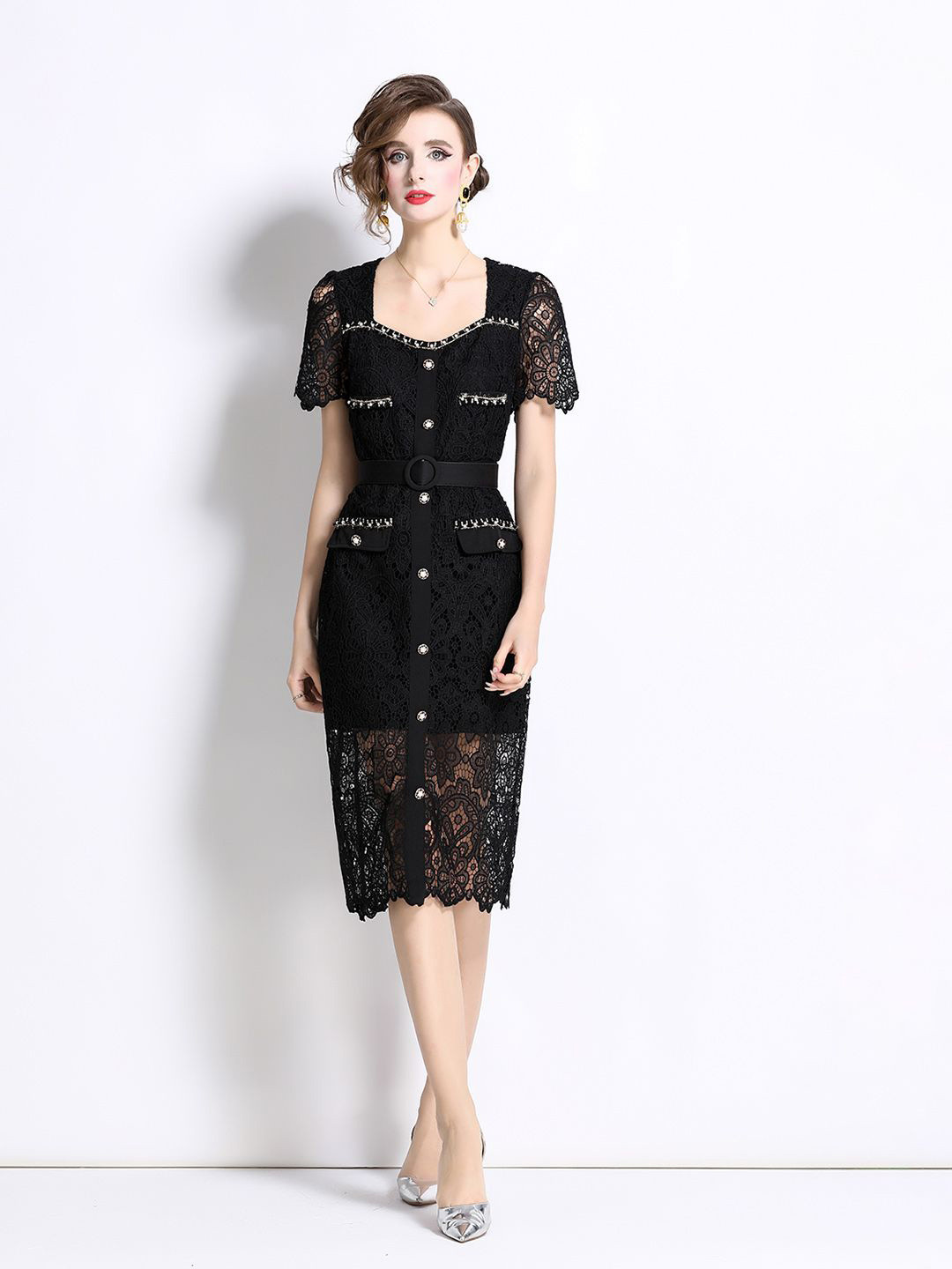 JC Collection Women Utility Pockets Sheath Midi Dress