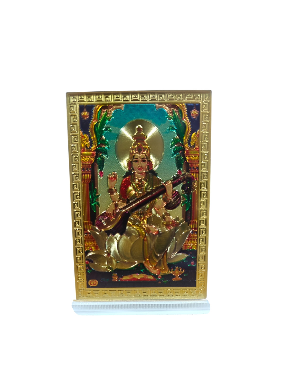 Adhvik Saraswati Mata Gold Acrylic Natural Prayer Room Tiny Showpiece - 3.5 Inches