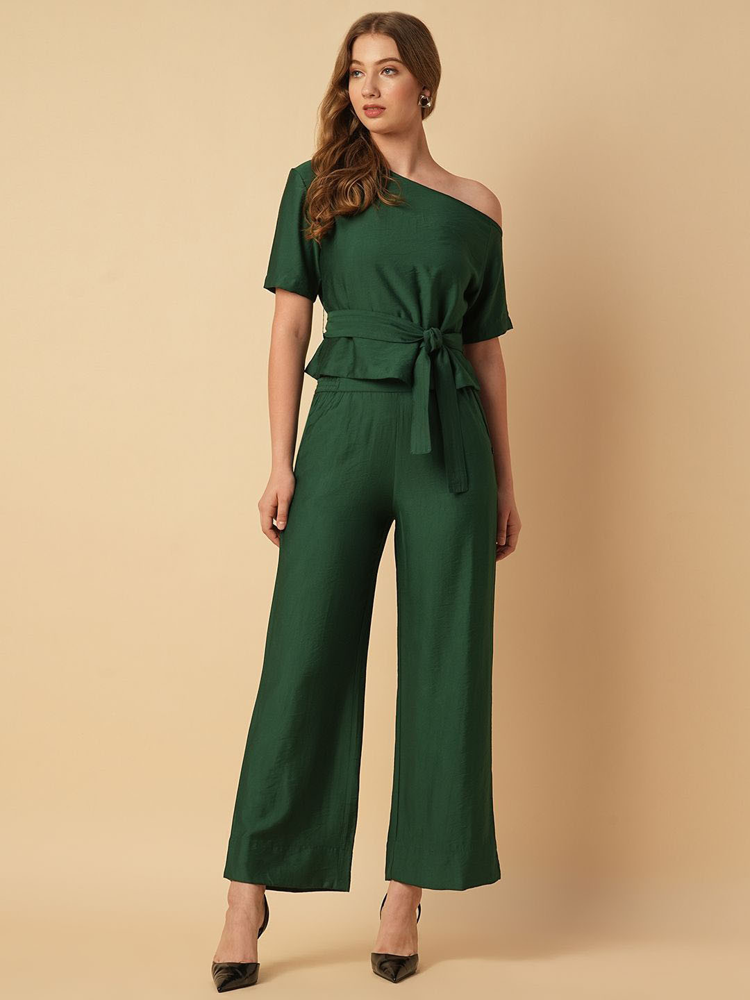 Chemistry Off-Shoulder Belted Top With Pull On Trousers Co-Ords
