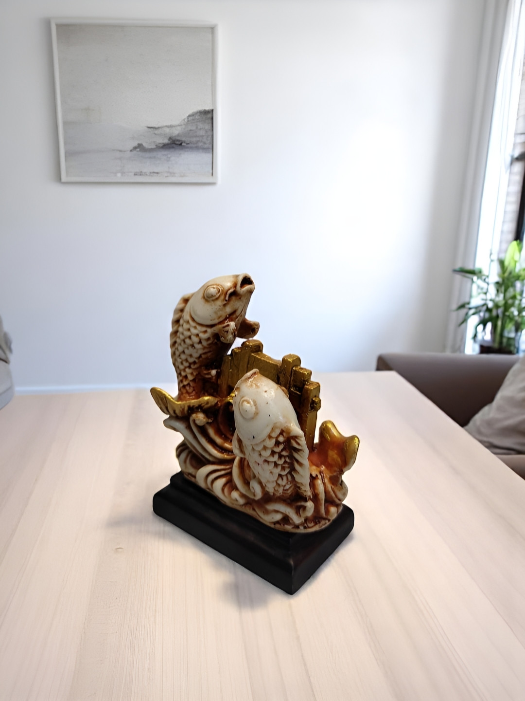 GLOBAL AROMA Arowana Fish White Resin Matte Living Room Tiny Showpiece - 2.8 Inches