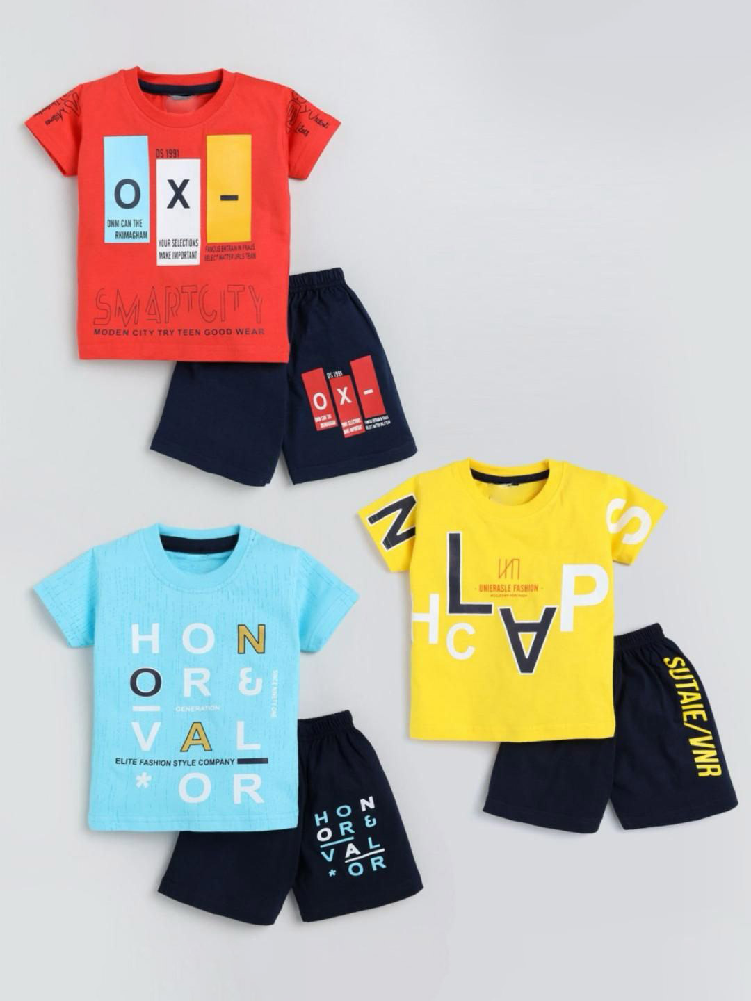 NEW TRINATH HOSIERY Kids Pack Of 3 Printed Round Neck T-shirt With Shorts