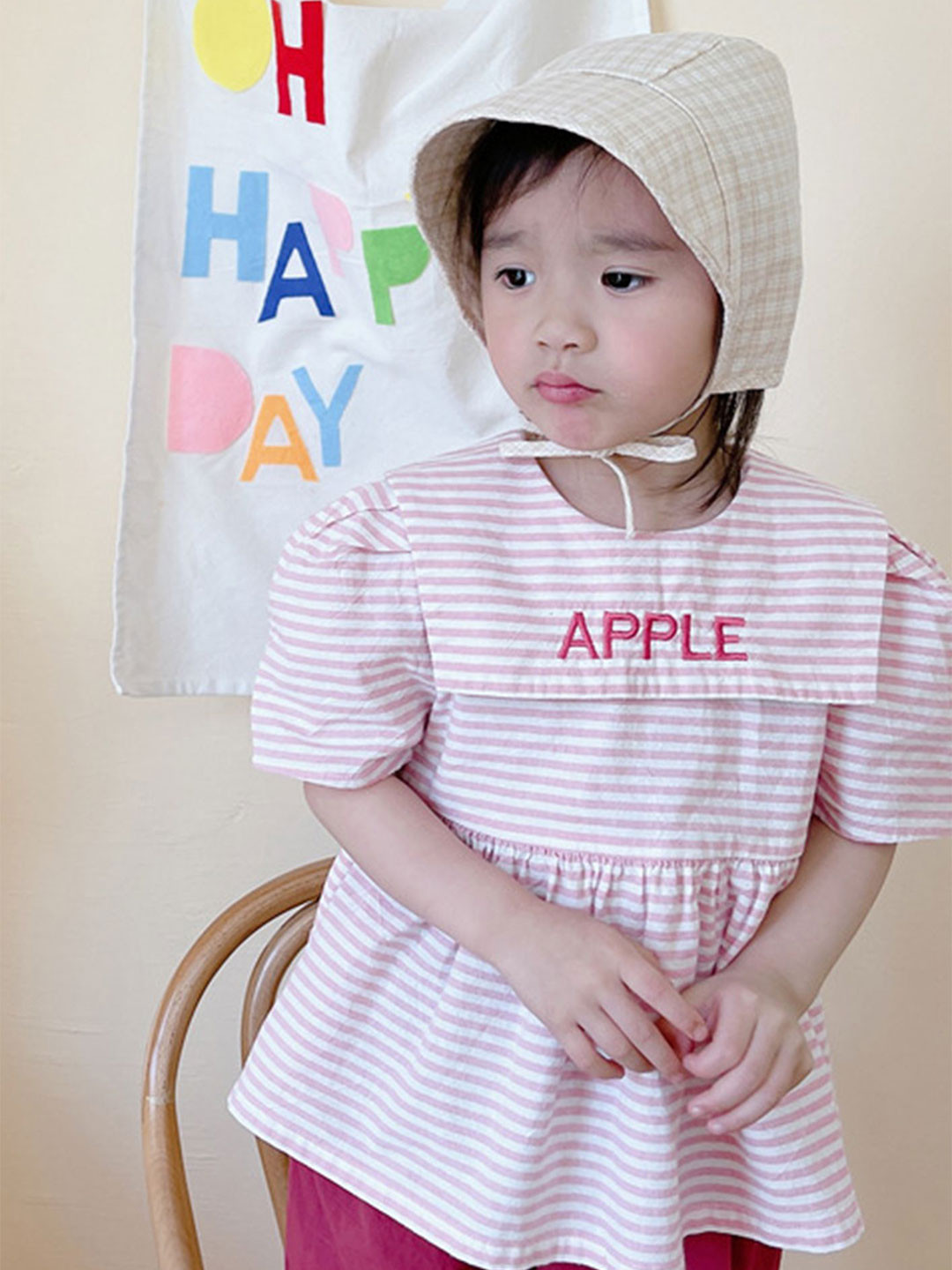 LULU & SKY Girls Horizontal Striped Round Neck Cotton A-Line Top