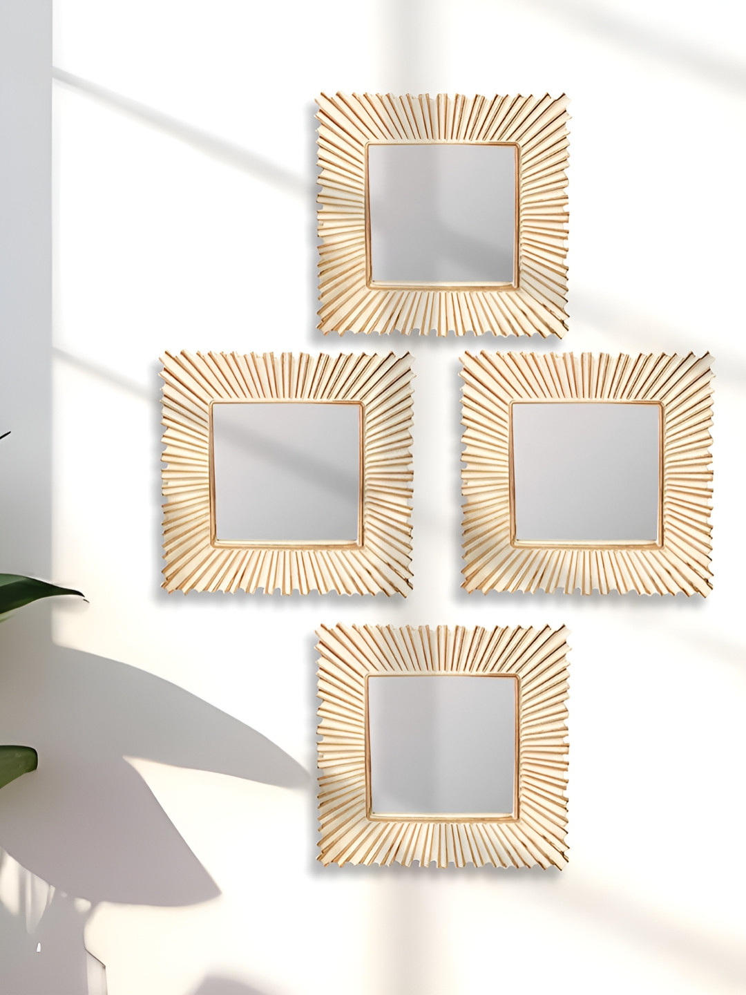 Art Street 4-Pcs Yellow Textured Decorative Wall Mirrors