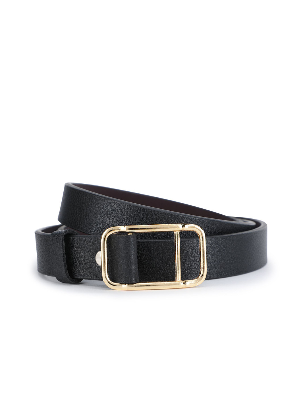 MICHAEL KOVLIN Women No Hole Golden Buckle Adjustable Faux Leather Belt