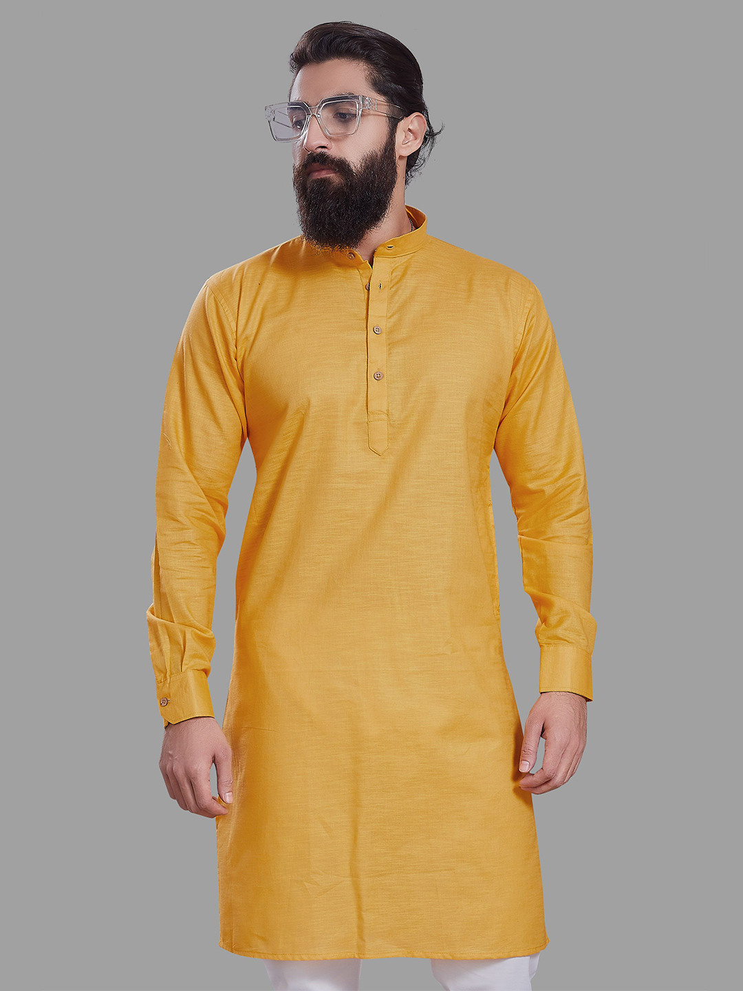 PulseIQ Band Collar Roll-Up Sleeves Pure Cotton Straight Kurta