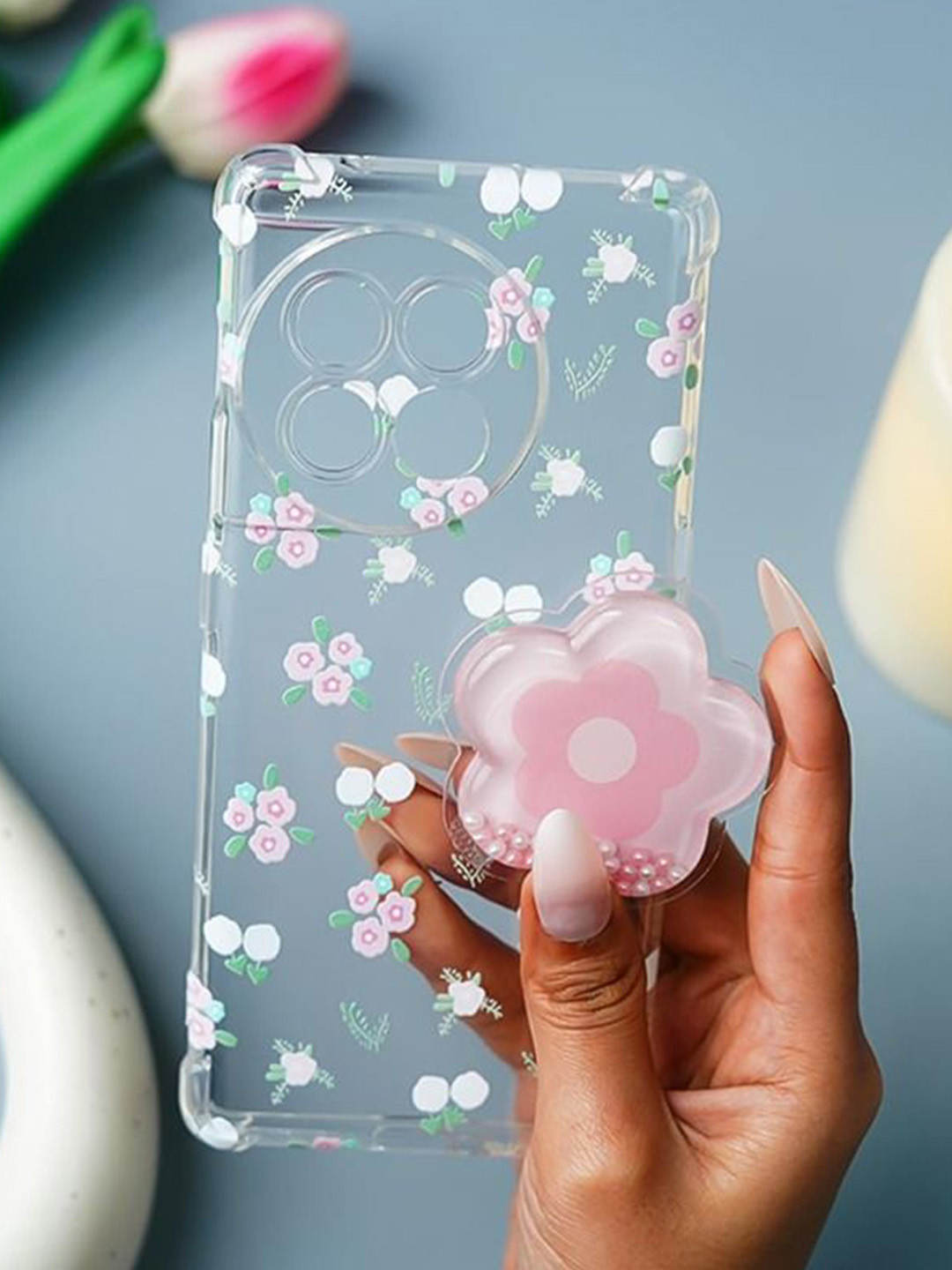 PEEPERLY Floral Printed OnePlus 12 Cute Korean Floral Gripper Back Case