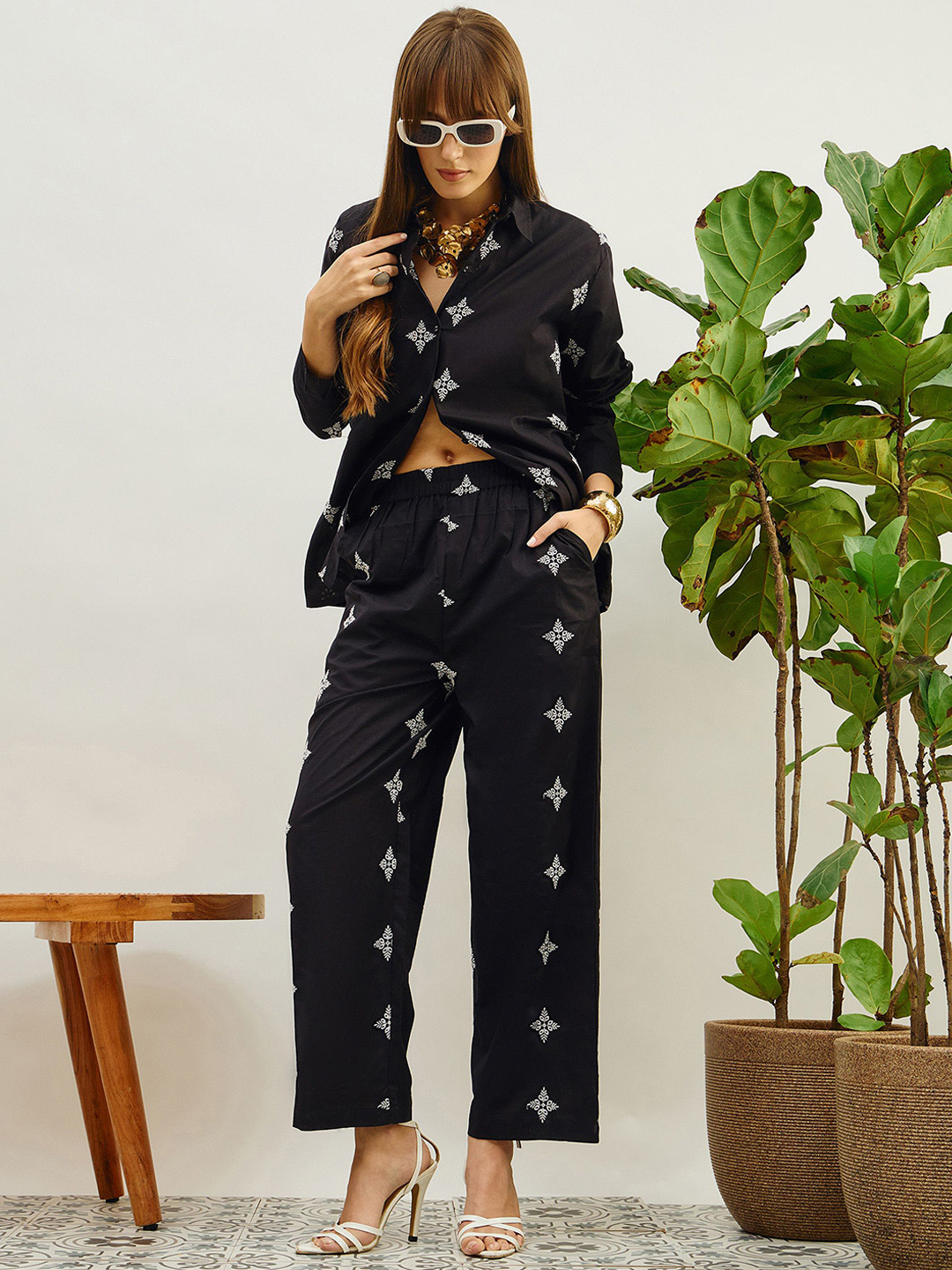Pink Paprika by SASSAFRAS embroidered Shirt With Trouser Co-Ords