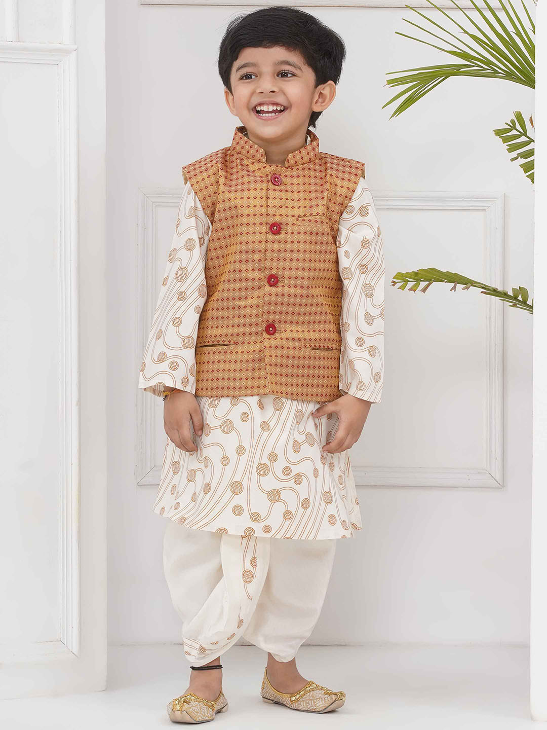 Sethukrishna Boy Printed Regular Kurta Sets With Nehru Jacket