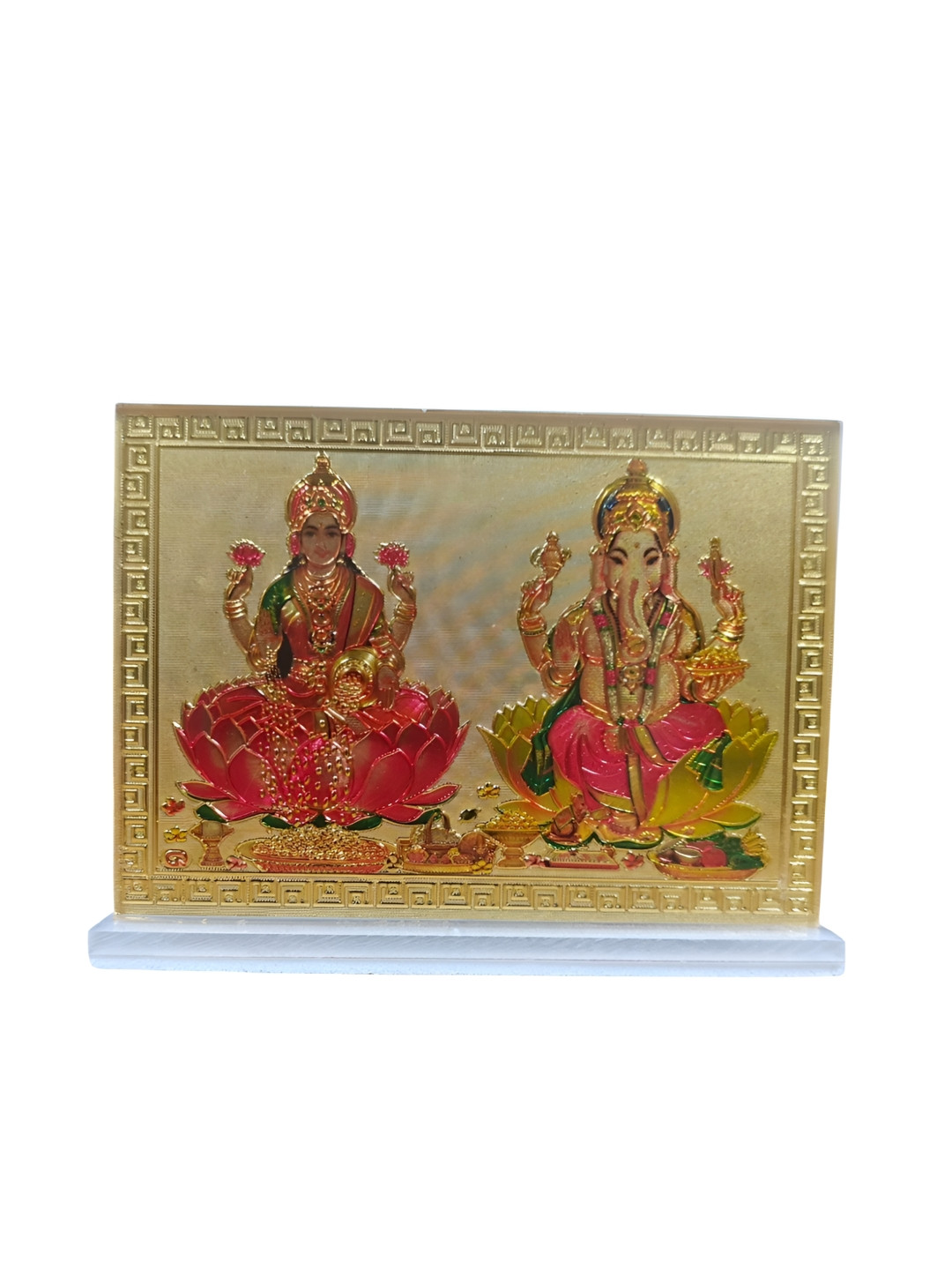 Adhvik Laxmi Ganesha Gold Acrylic Matte Prayer Room Tiny Showpiece - 3.5 Inches