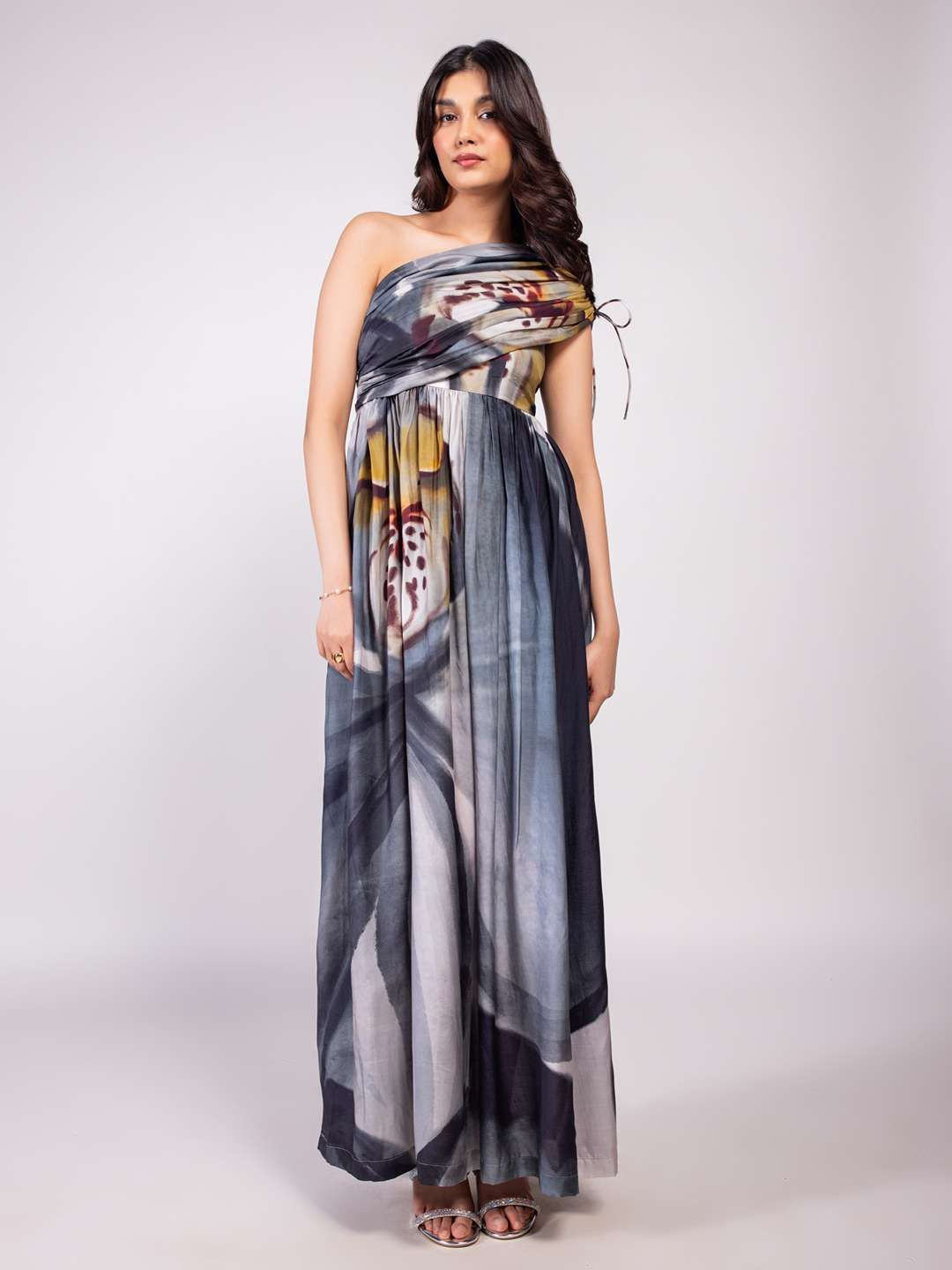 POPPI Abstract Printed One Shoulder Maxi Dress