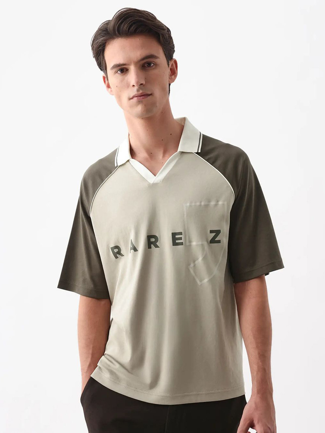 RARE RABBIT Men Skot Light Beige Typography Printed Oversized T-shirt