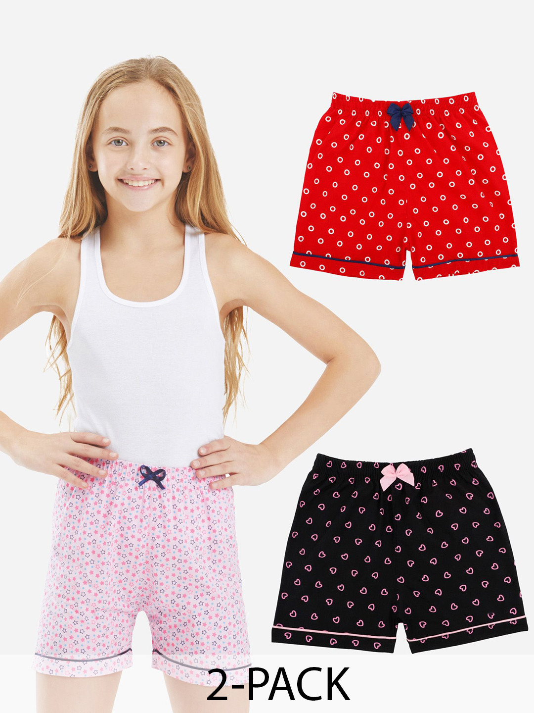 Bodycare Kids Girl's Pack of 2 Premium Cotton Black & Red All Day Wear Shorts