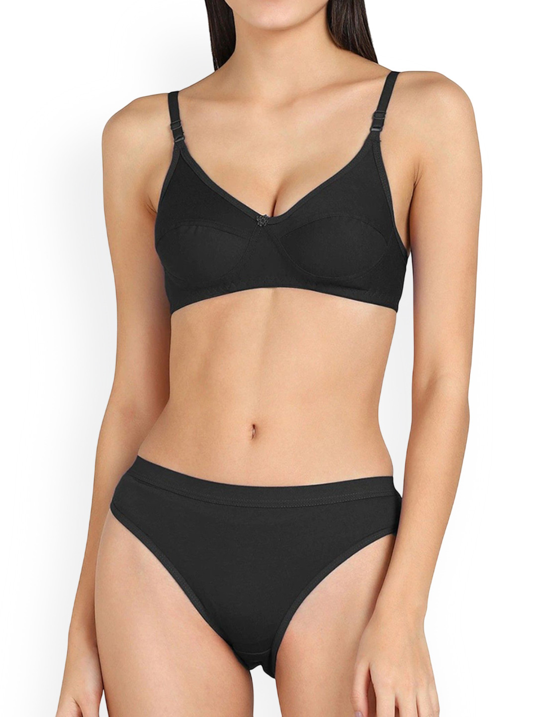 DHANDAI FASHION Self Designed Shoulder Straps Lingerie Set Ishika Set-Black (M-1-1P)
