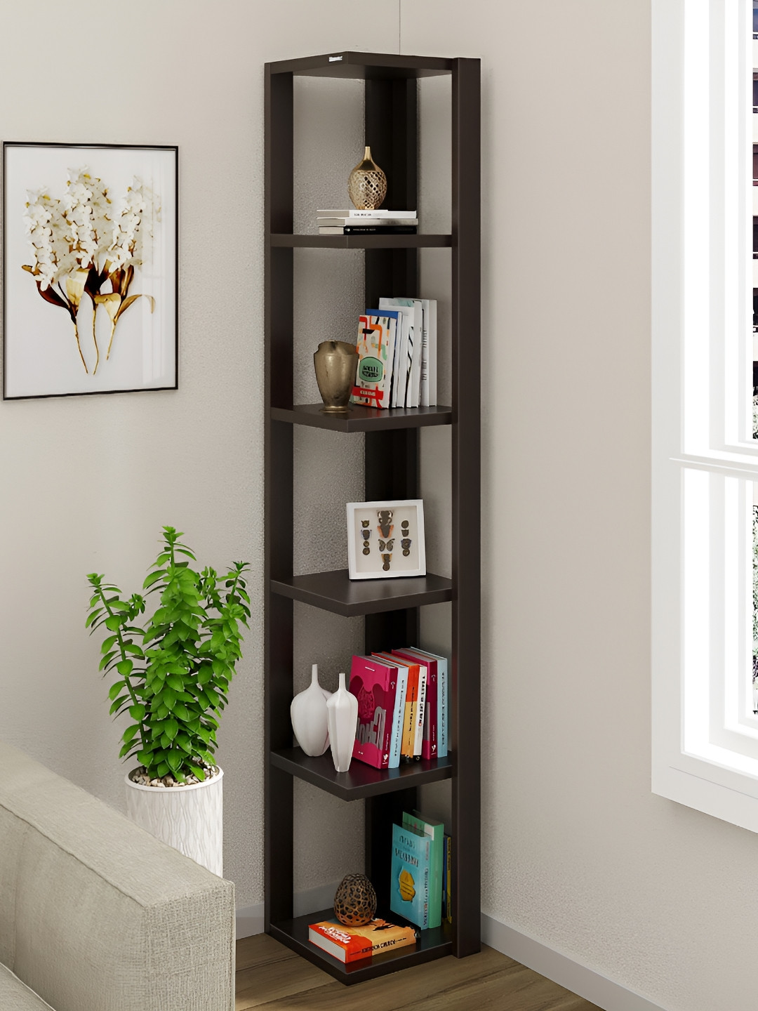 bluewud Brown 6 Shelves Wood Display Rack