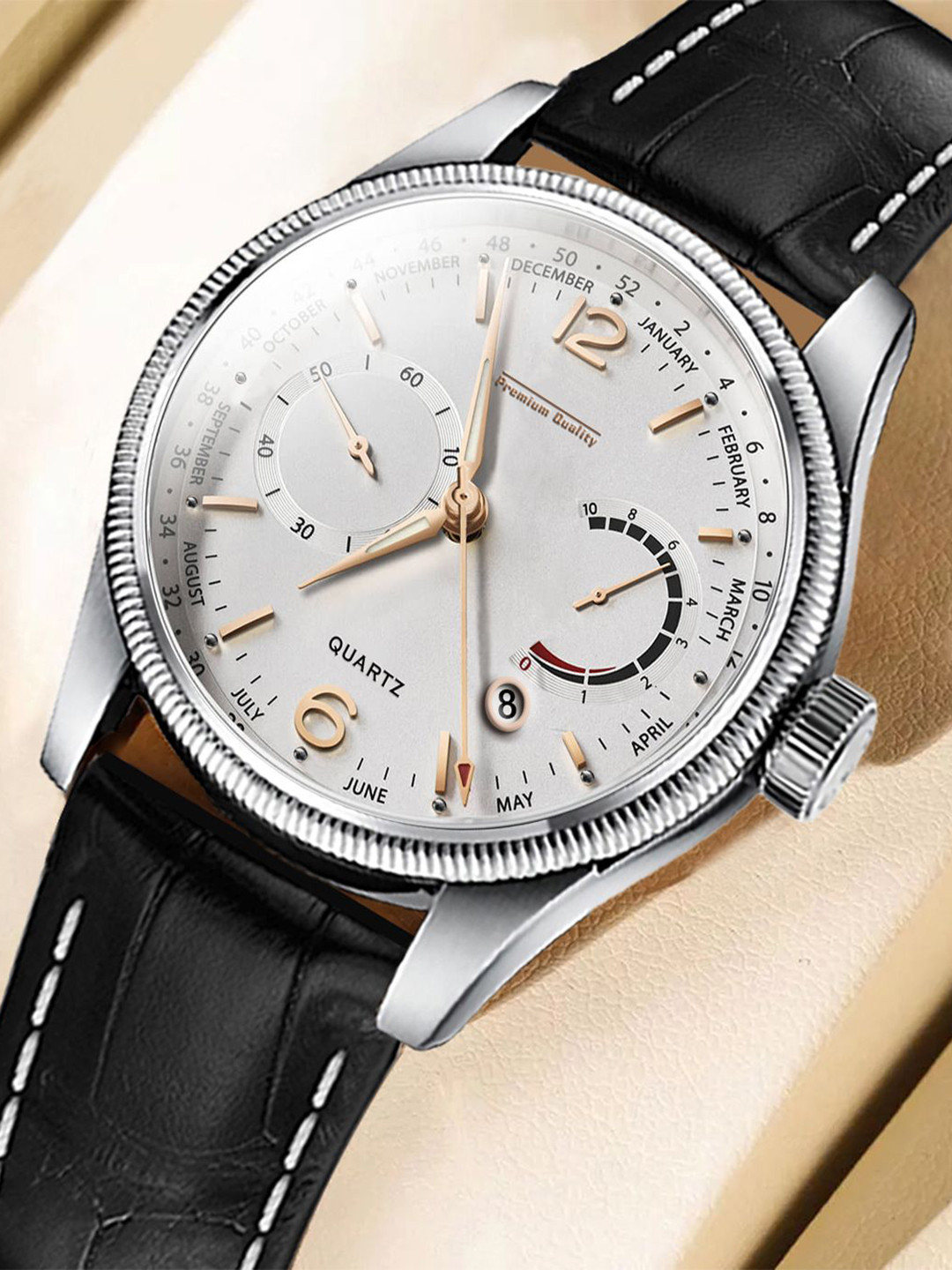 DOUBLERUN Men Dial & Leather Straps Analogue Multi Function Watch HH05N8026