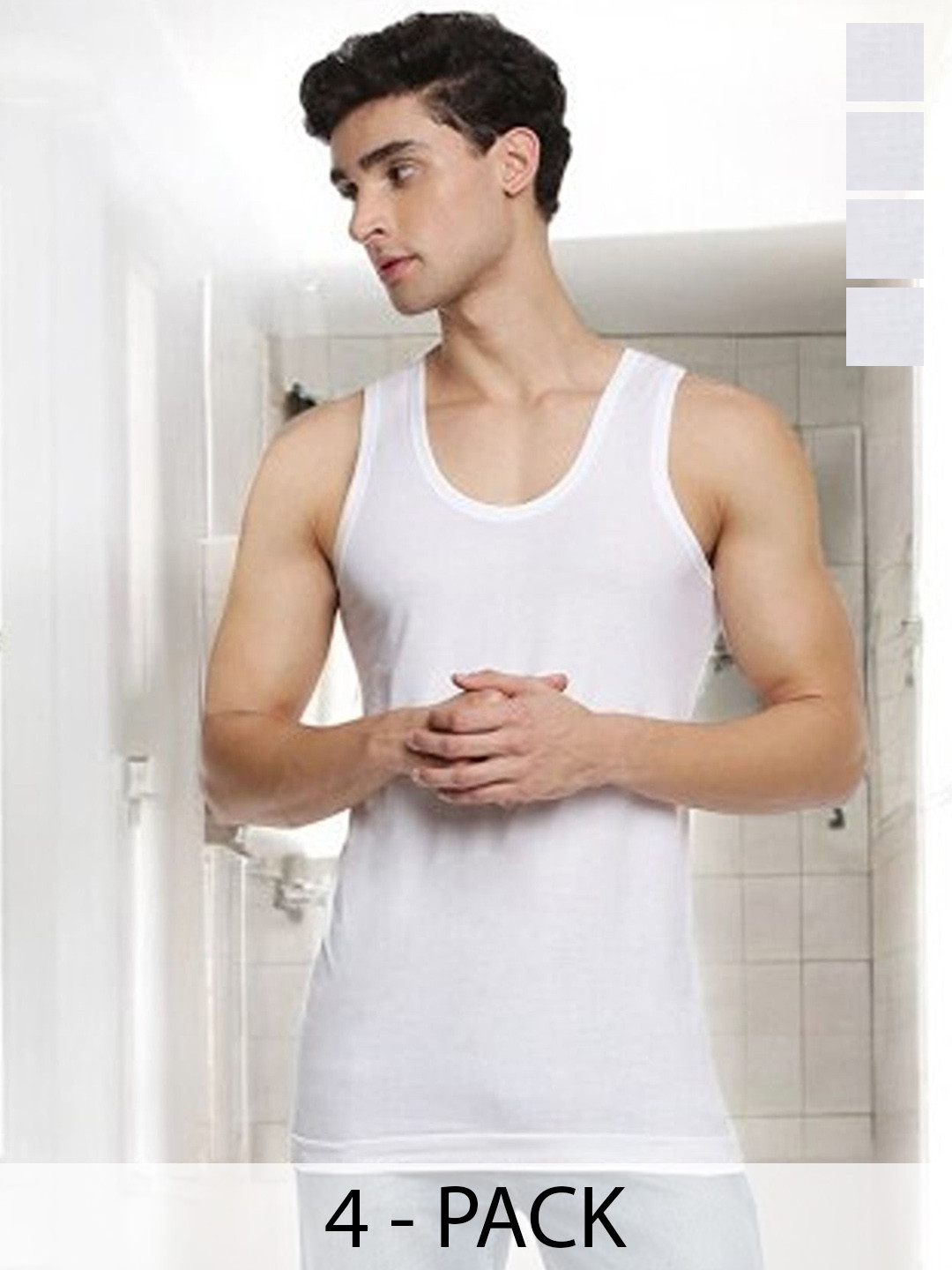 CAVENDERS Pack Of 4 Cotton Gym Vests soft White Premium quality Dno-v97st