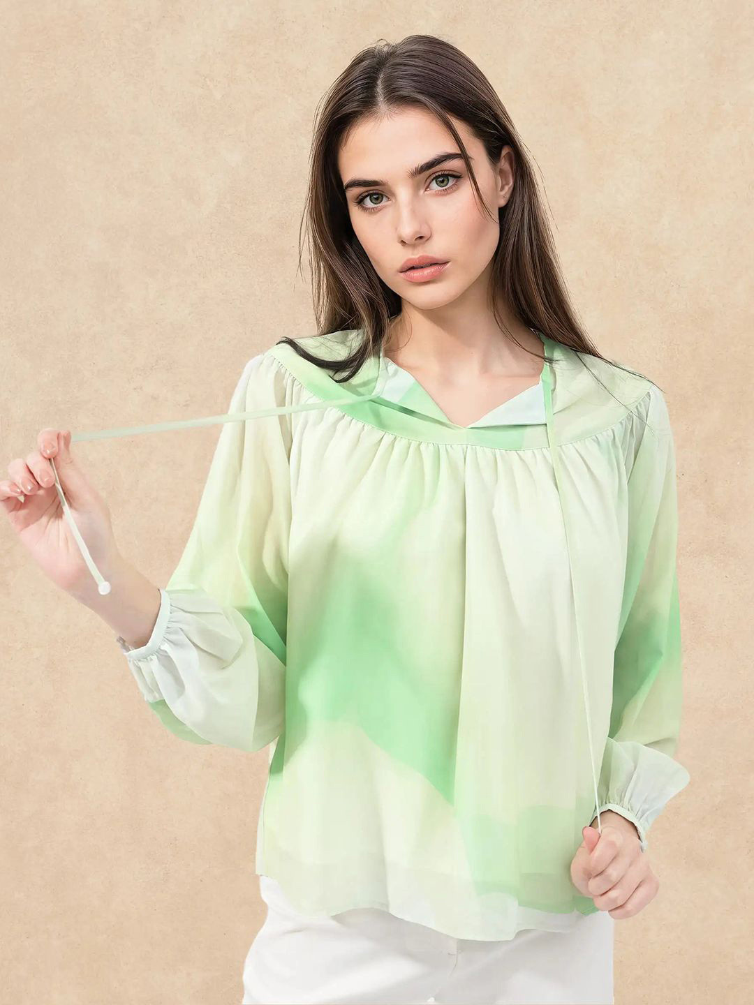 RAREISM Women Alic Sc Primary Green Printed Cotton Top