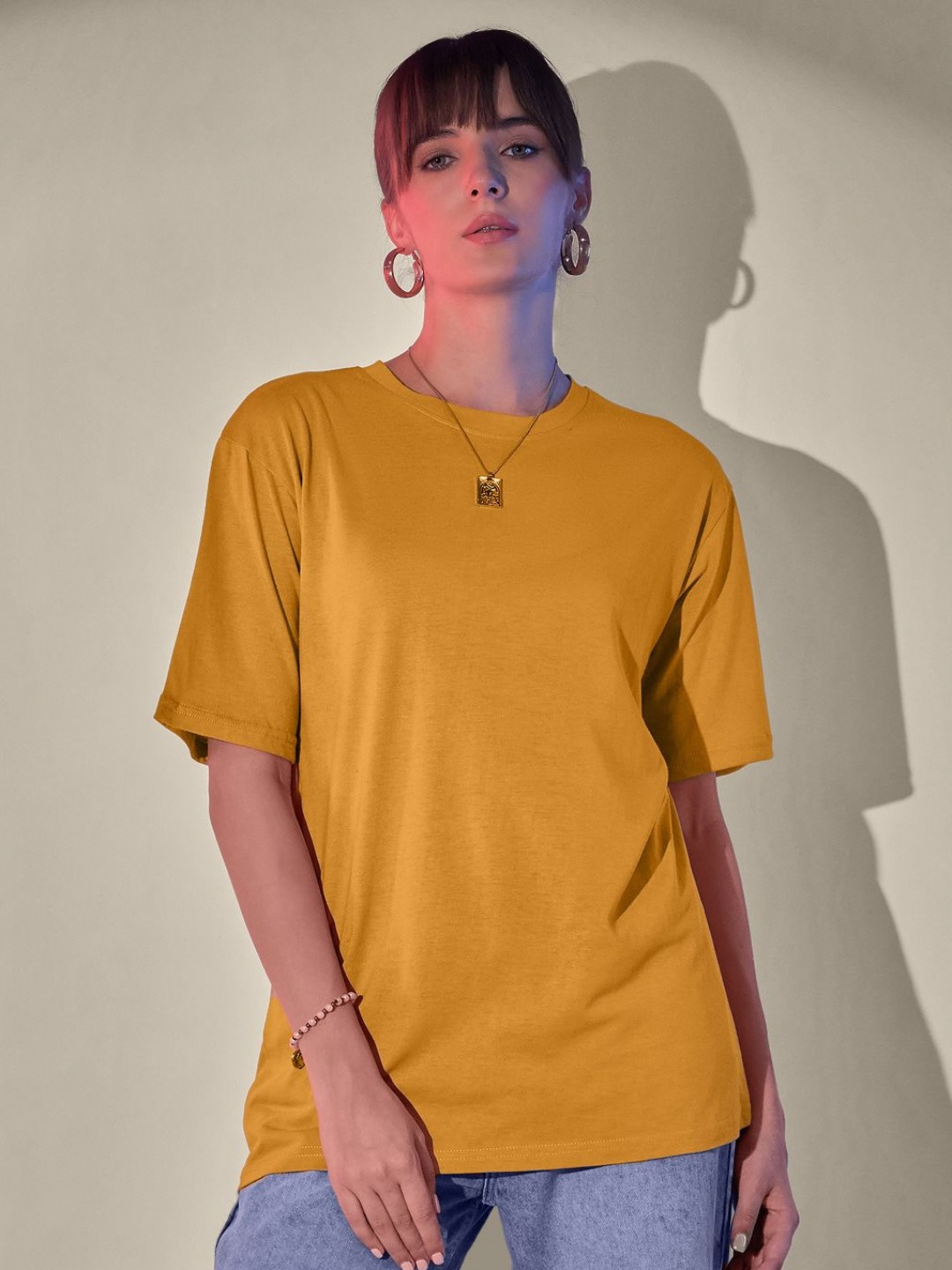 Mustard Yellow Round Neck Regular Fit T-shirt