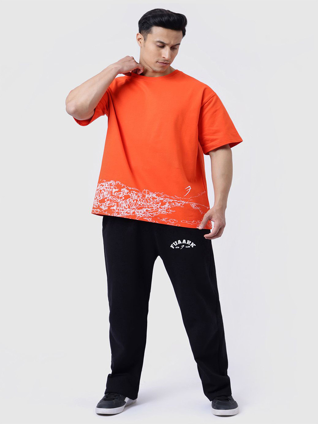 FUAARK Mens casual & Sportswear 3/4 Sleeves Cotton Oversized Fit Printed T-Shirt