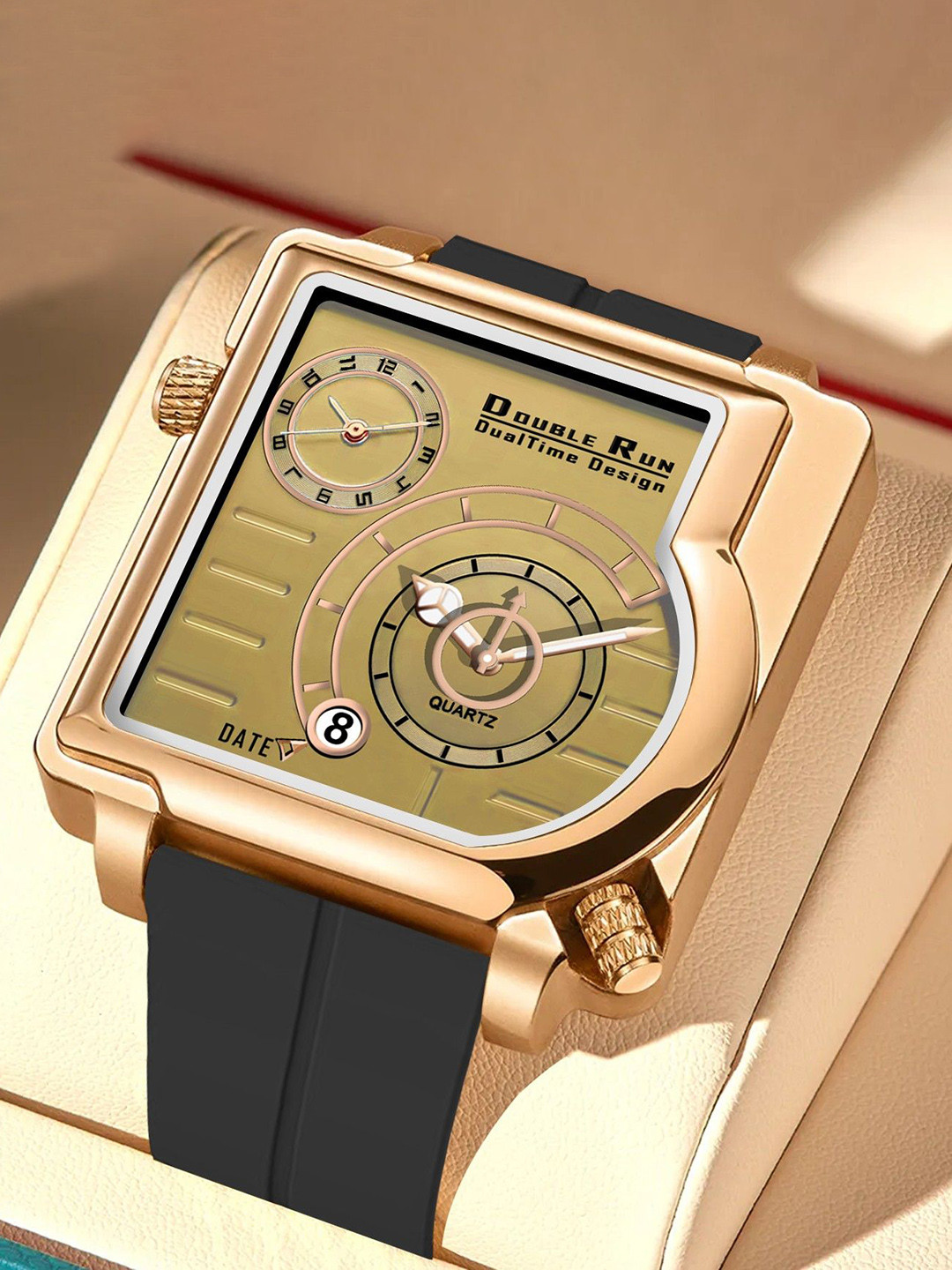 DOUBLERUN Men Dial & Leather Textured Straps Analogue Multi Function Watch HH05N31020