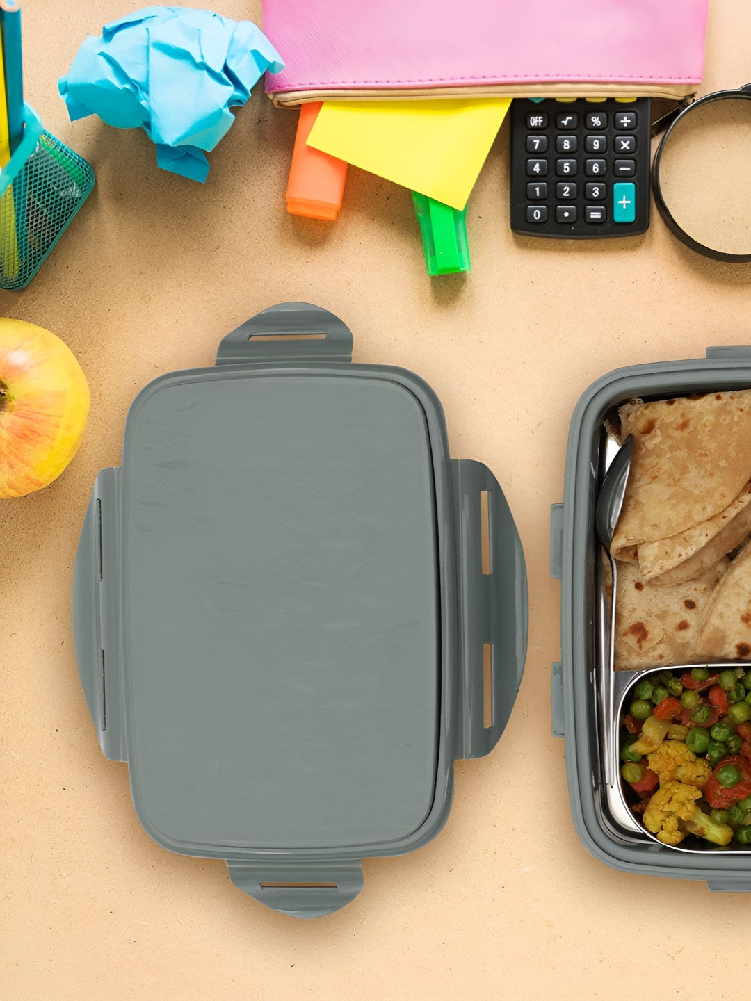 JAYPEE WAVE SR. G. Green Solid Plastic Easy to Clean 1PCs Lunch Box With Spoon and Fork